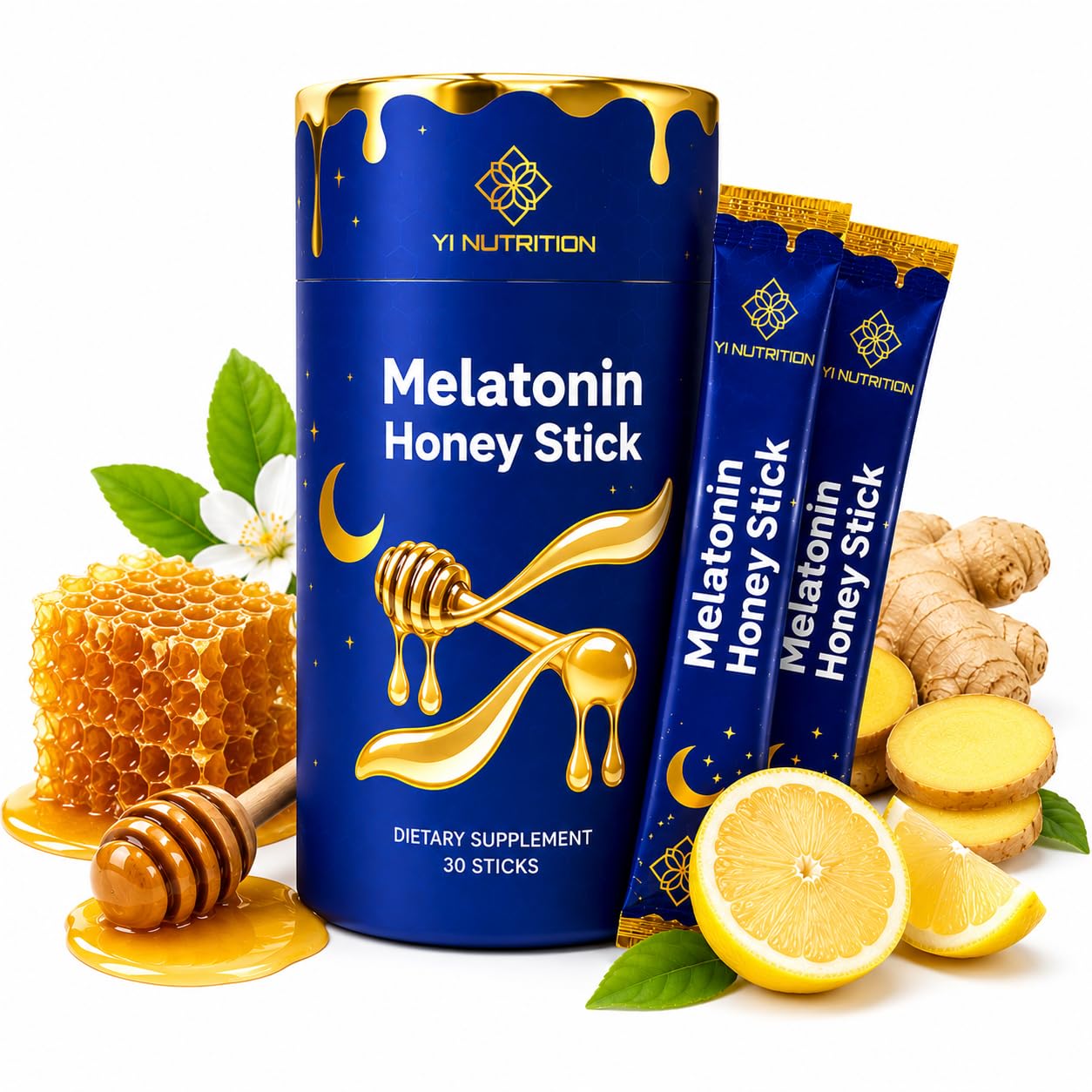 Yi Nutrition Melatonin Honey Sticks with Ginger Softgels, 30 Count