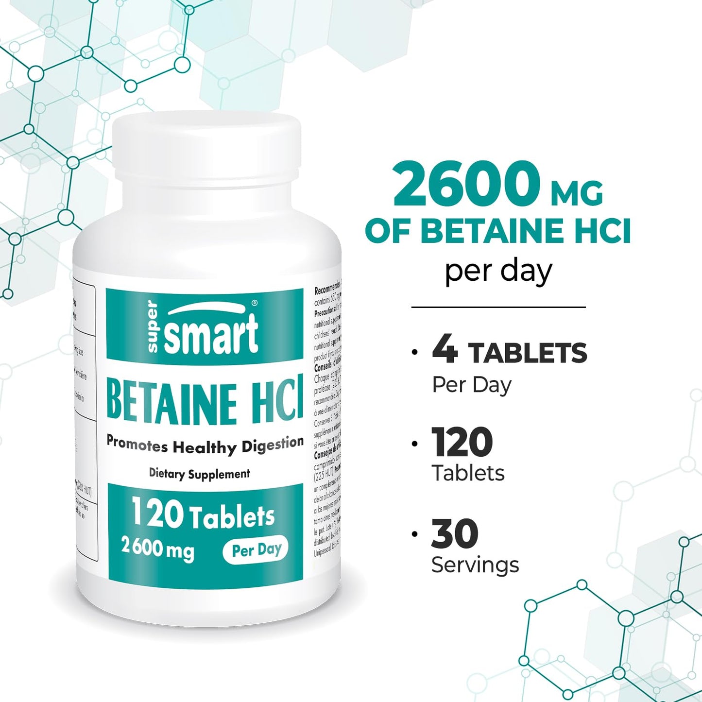 Supersmart Betaine HCl 2600 mg Tablet, 120 Tablets