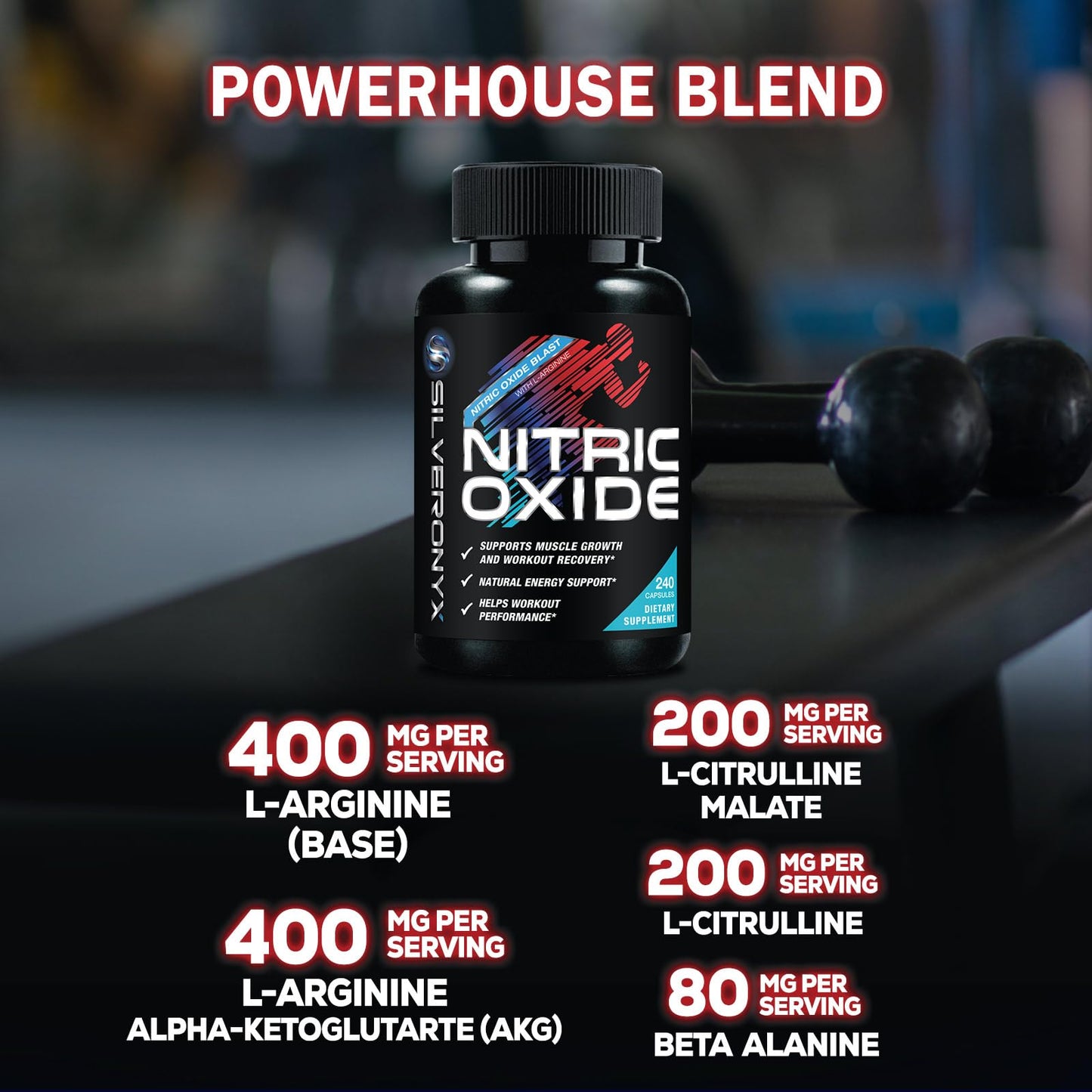 SILVERONYX Nitric Oxide Booster Capsules 240 Capsules