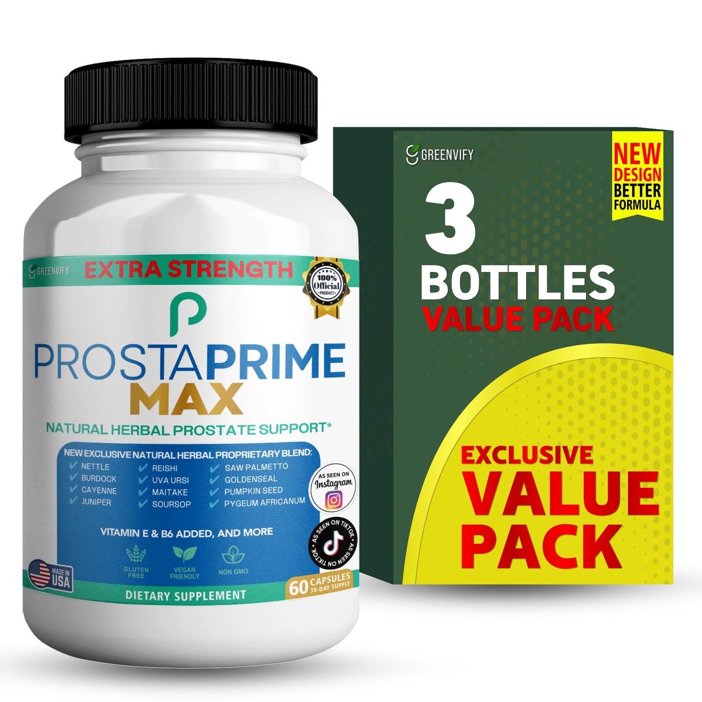 GREENVIFY Prostaprime Max Natural Prostate Support Supplement Capsule, 60 Count