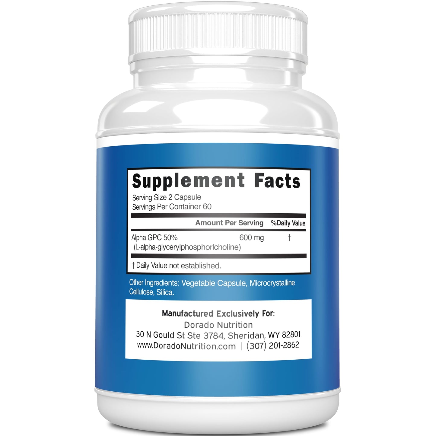 DORADO NUTRITION Alpha GPC Choline Capsules 600mg, 120 Capsules