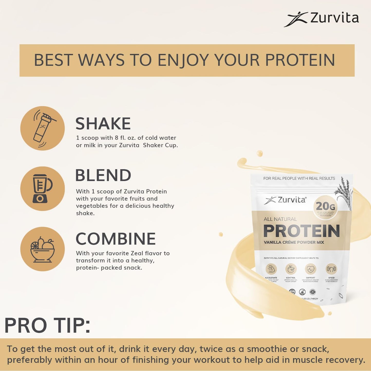 Zurvita Vanilla Crème Protein Powder 26 oz