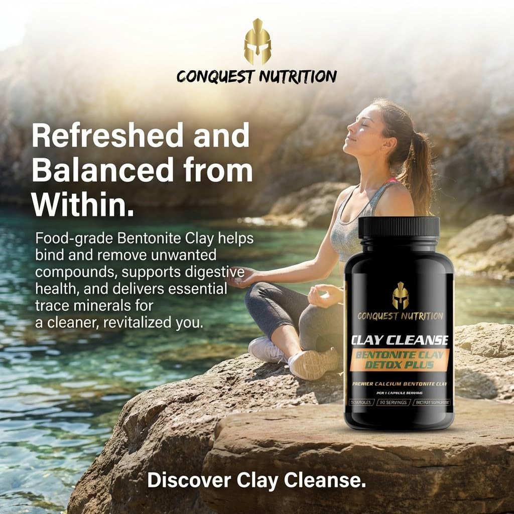 Conquest Nutrition Clay Cleanse Calcium Bentonite Clay Detox Plus 90 Capsules