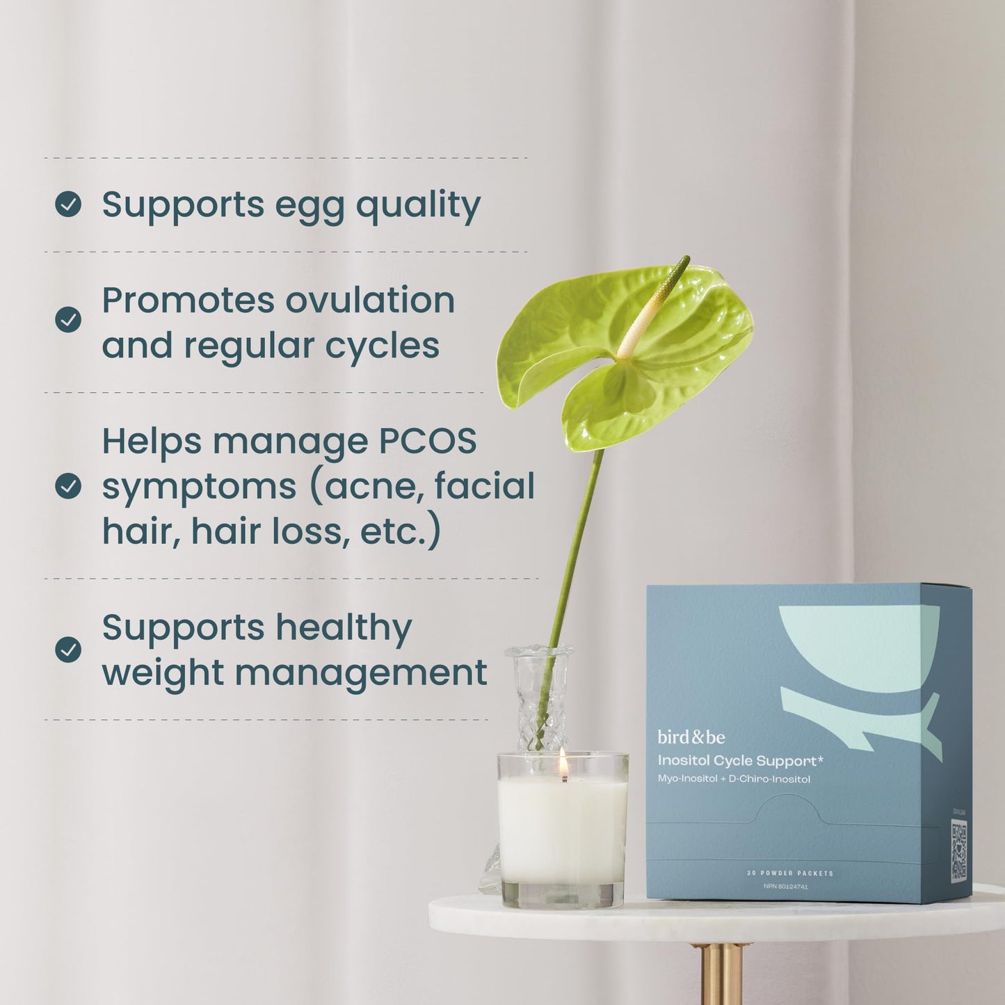 bird&be Inositol Powder Supplement - Myo-Inositol & D-Chiro-Inositol, 19 Ounces