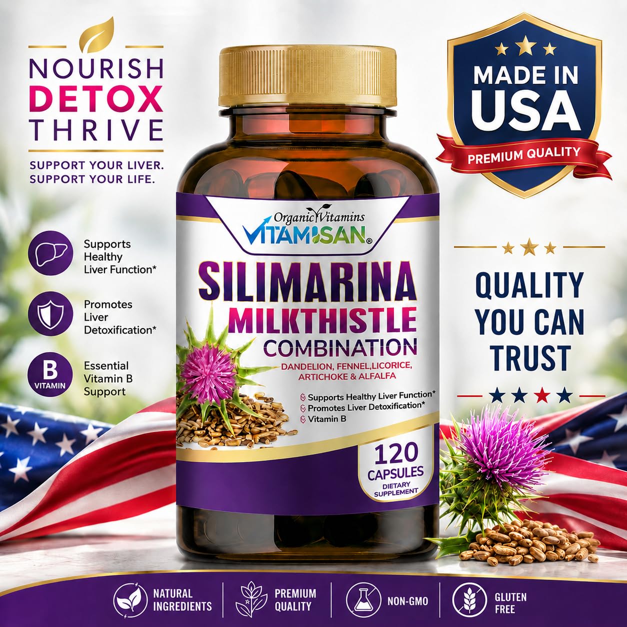 VITAMISAN Milk Thistle Detox & Cleansing Formula Capsules 120 Count