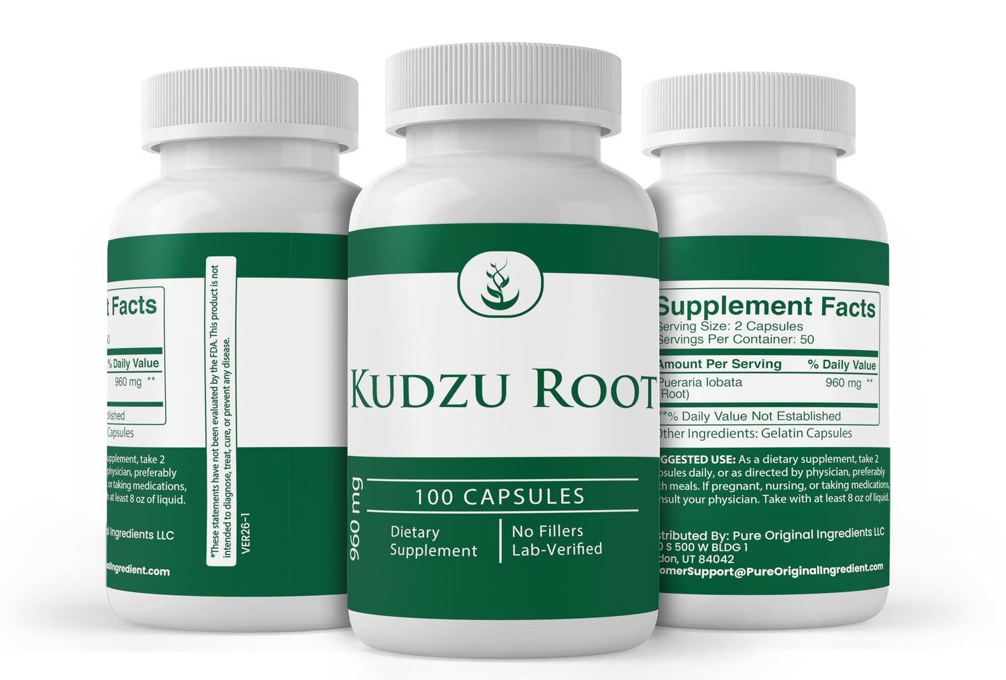 PURE ORIGINAL INGREDIENTS Kudzu Root Capsules, 100 Count