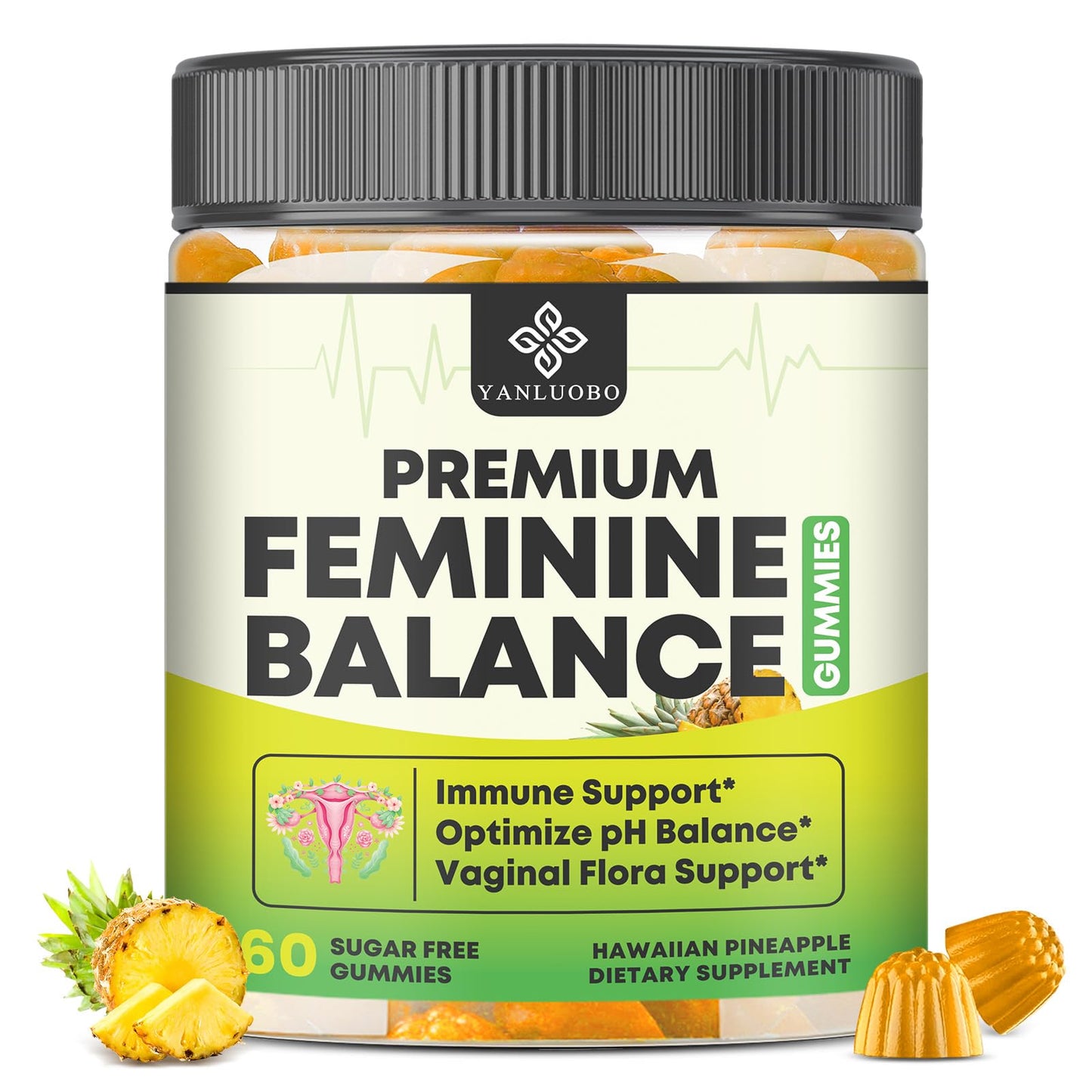 YANLUOBO Feminine Balance Probiotic Gummies, 60 Count