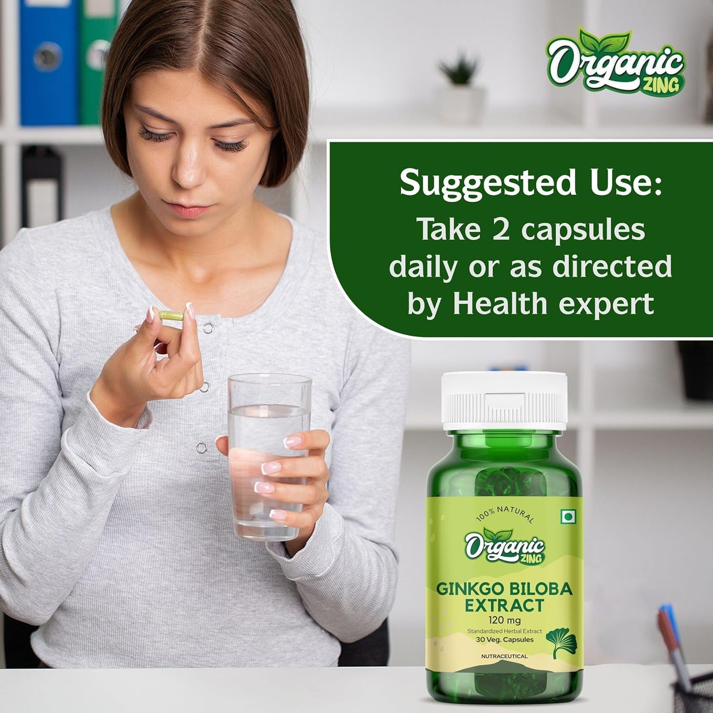 ORGANIC ZING Ginkgo Biloba Extract 120 mg Capsule, 30 Capsules