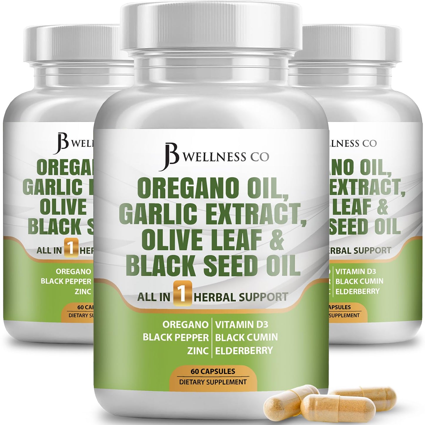 JB Wellness Co Oregano Oil, Garlic Extract, Olive Leaf with Astragalus Immune Support & Digestive Health Capsule, 180 Capsules