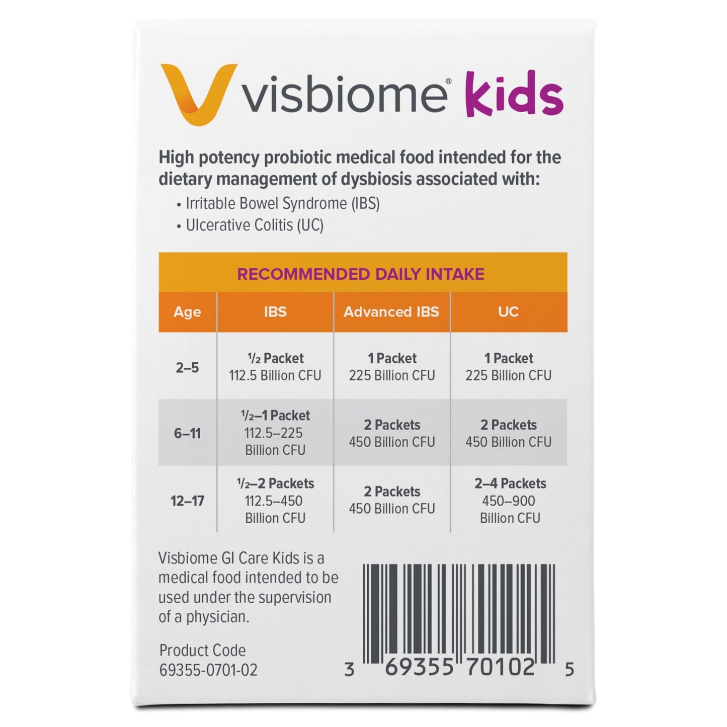 Visbiome GI Care Kids Probiotic Powder, 7.64 oz, 120 Packets