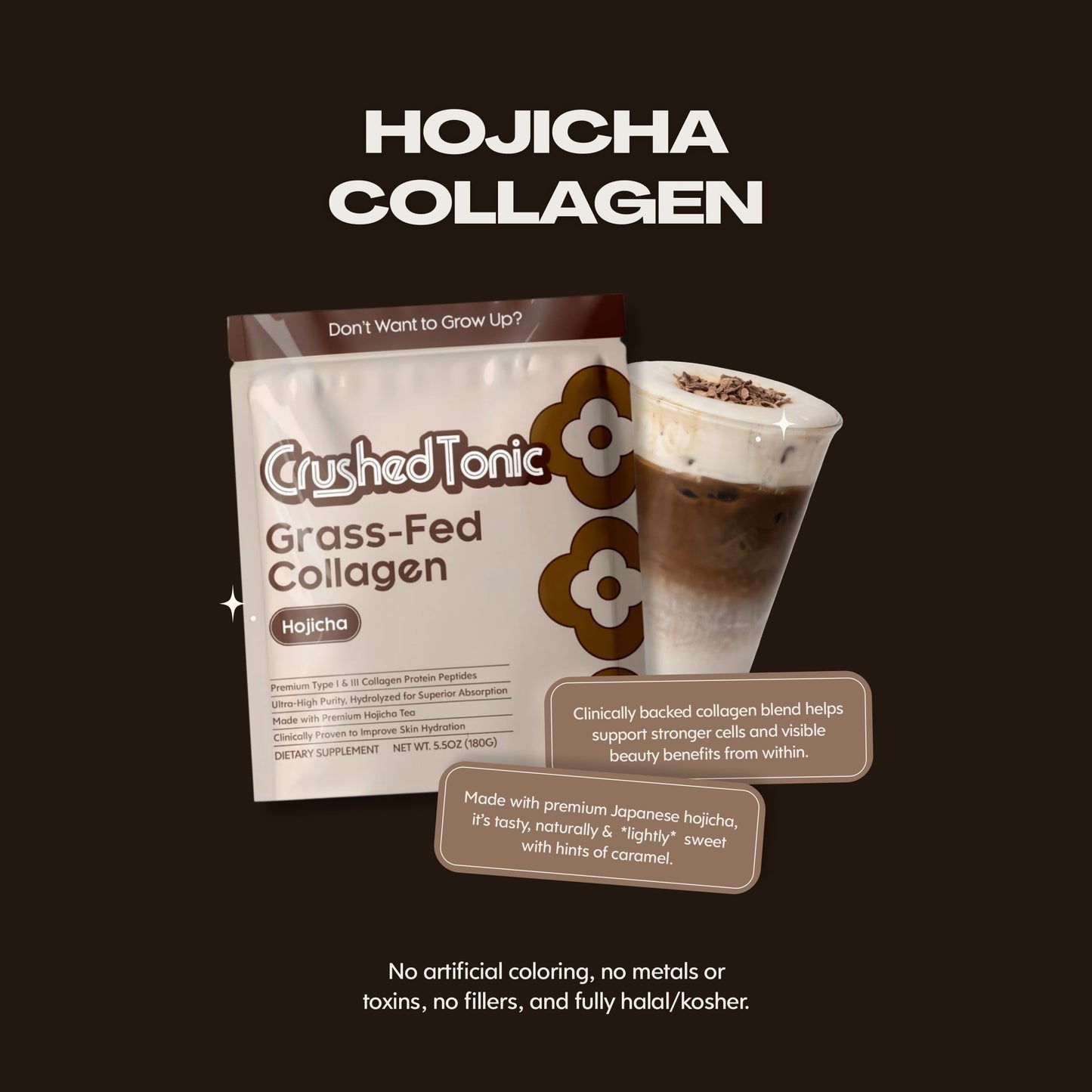 Crushed Tonic Korean Beauty Collagen Powder Hojicha 5.29 oz