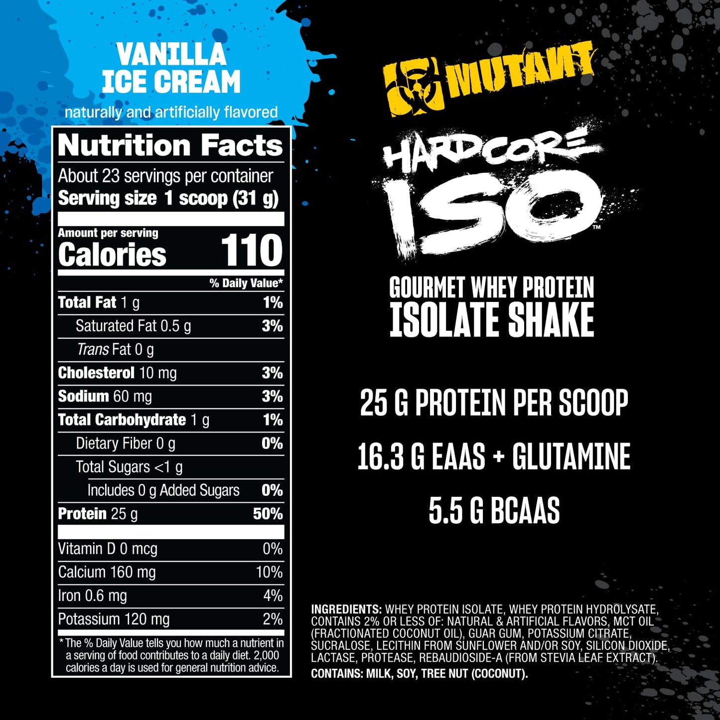 Mutant Hardcore ISO Whey Protein Isolate Powder, Vanilla Ice Cream, 1.6 lb (25.6 oz)