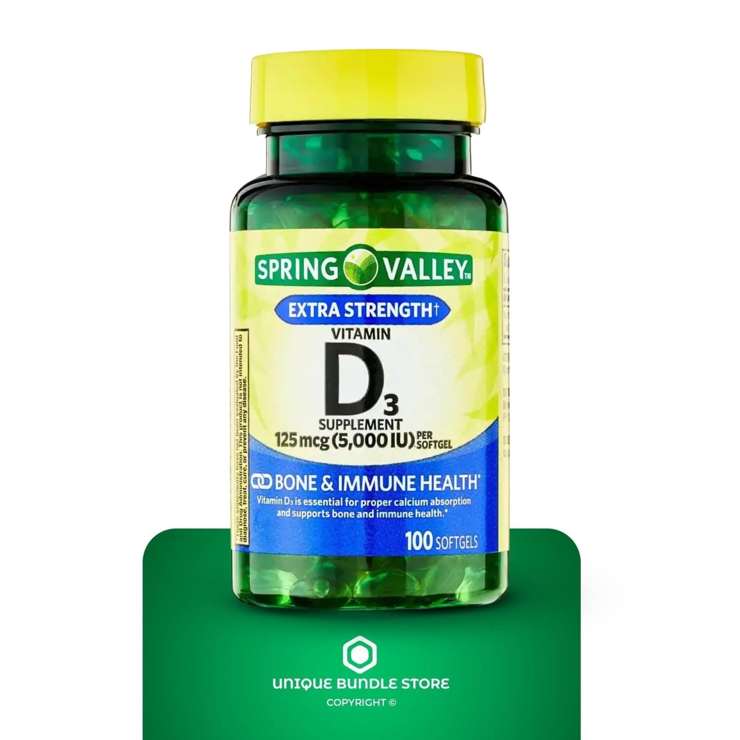 Unique Bundle Store Vitamin D3 5000 IU (125 mcg) Softgels 100 Count