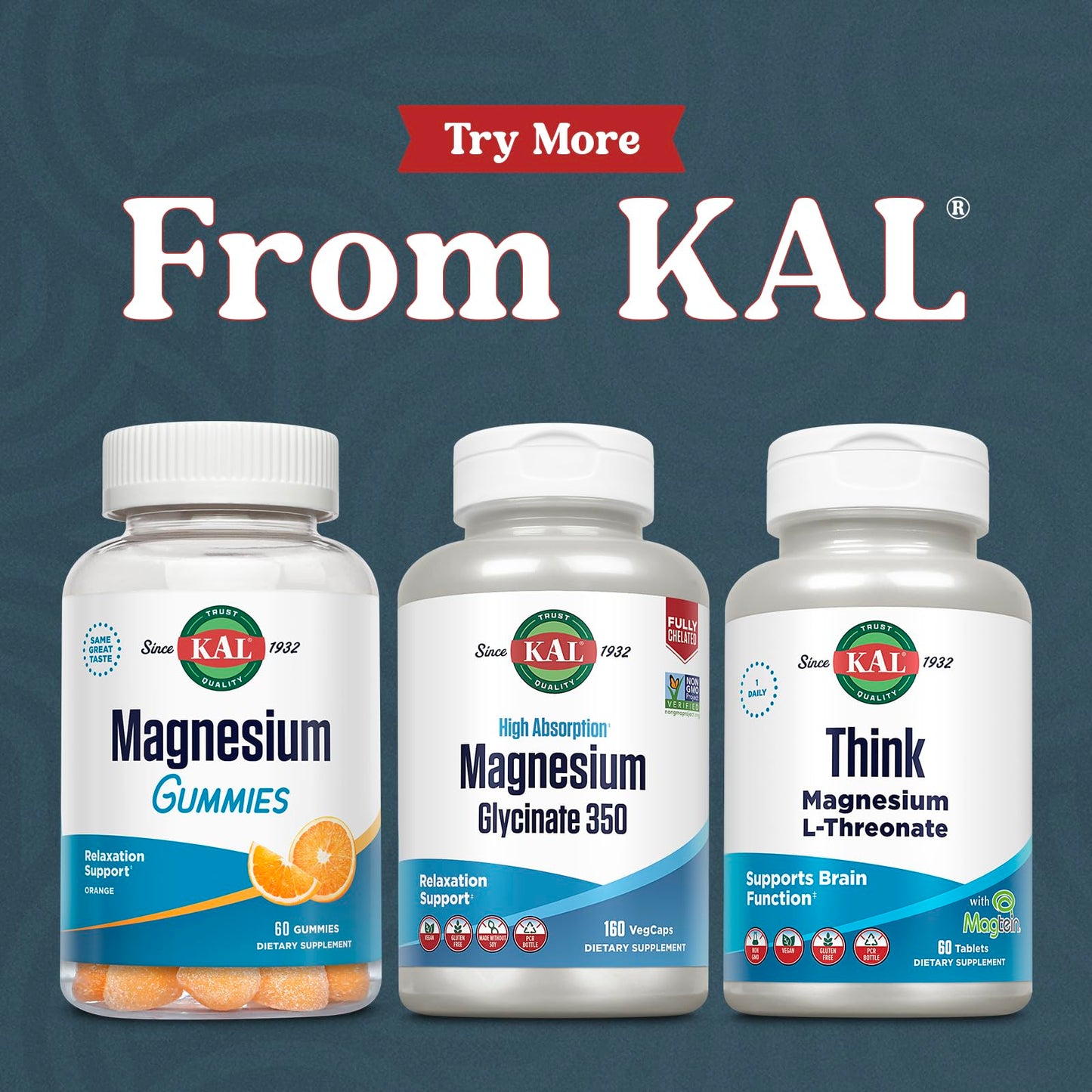 KAL Magnesium Glycinate Capsules, Fully Chelated Magnesium Bisglycinate, High Absorption Magnesium Supplement, Non-GMO, 160 Count