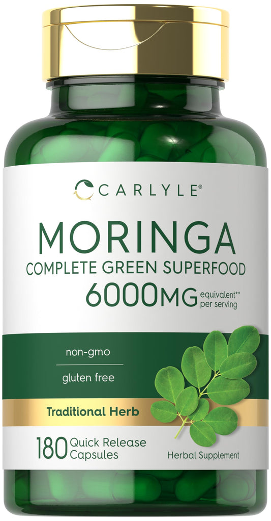 Carlyle Moringa Oleifera Supplement Capsules, 180 Capsules, Non-GMO, Gluten Free