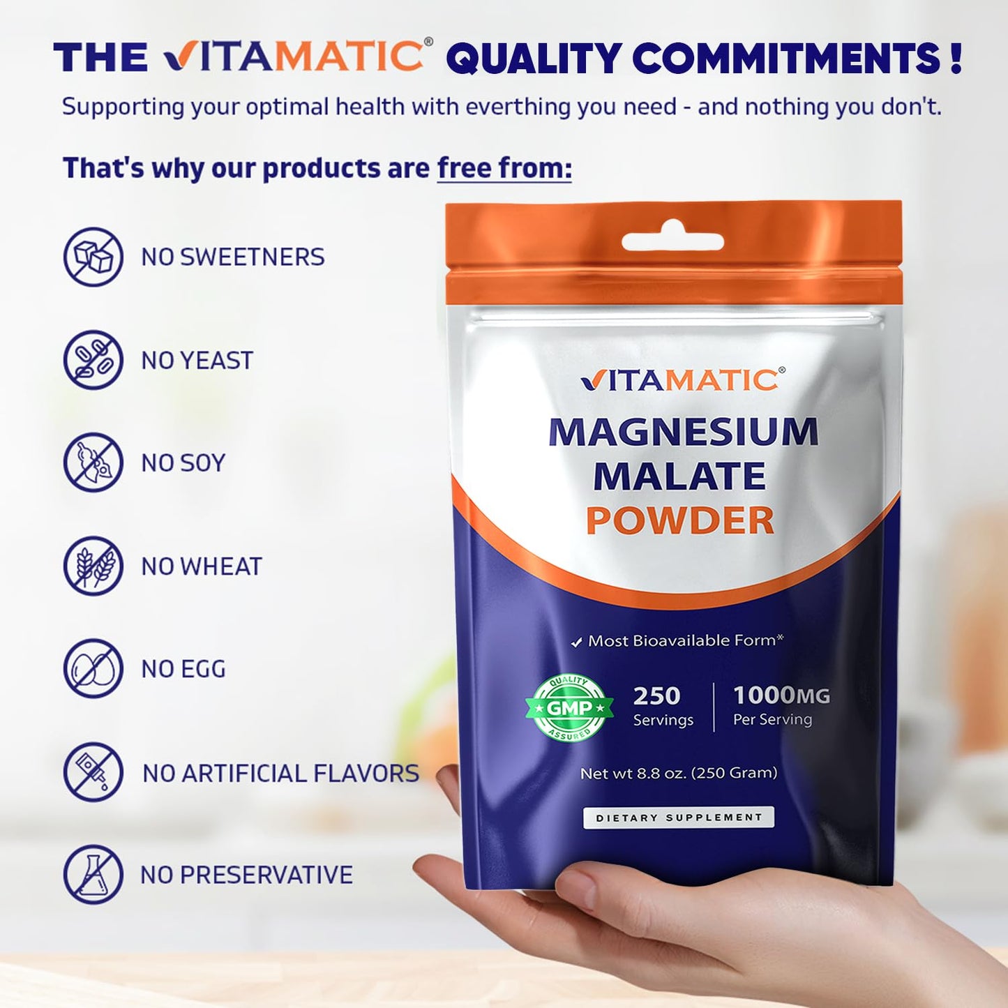 Vitamatic Magnesium Malate 1000mg Powder, 8.8 oz, 250 Servings