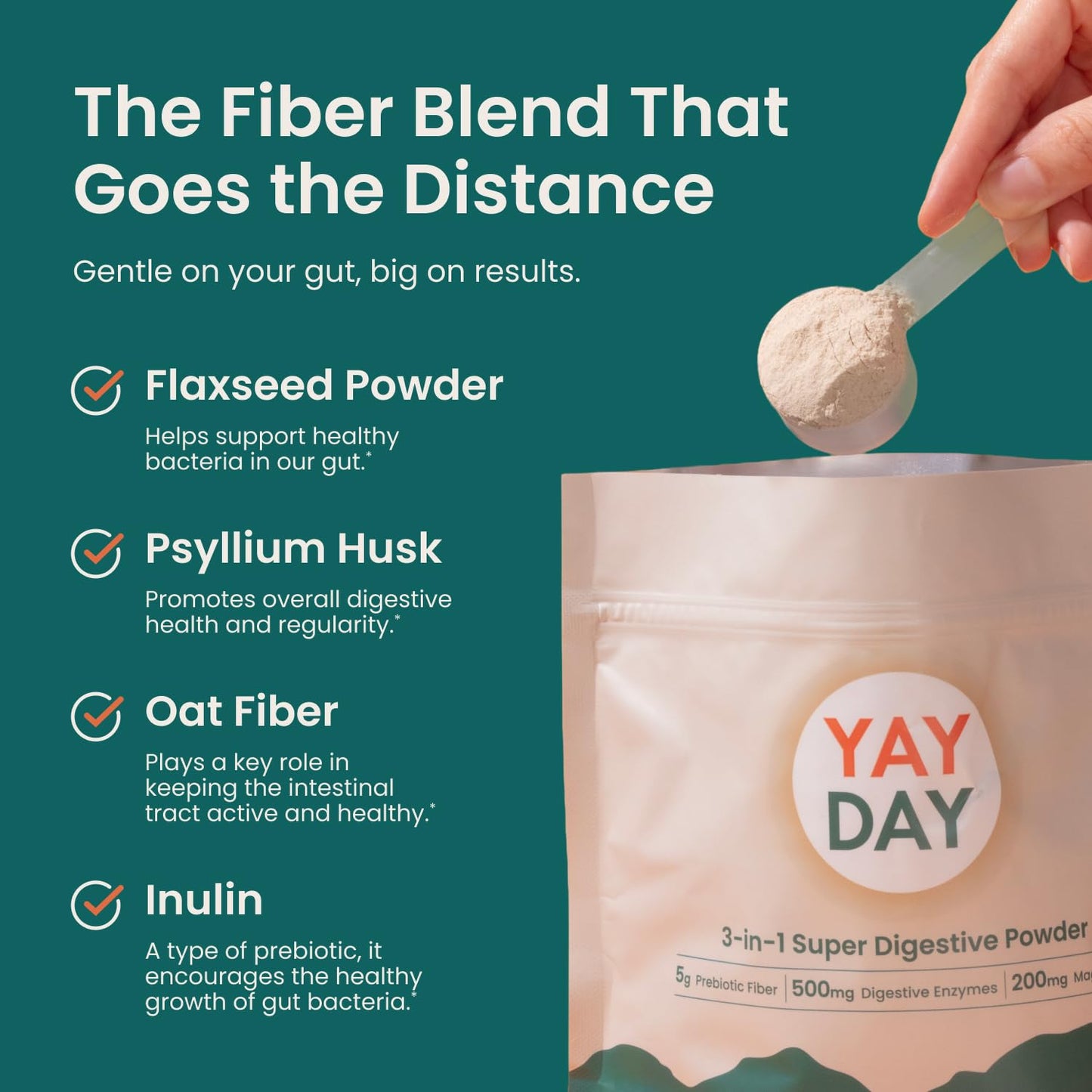 YayDay Nighttime Prebiotic Fiber Powder with Digestive Enzymes & Magnesium Glycinate, 2.94 Ounce