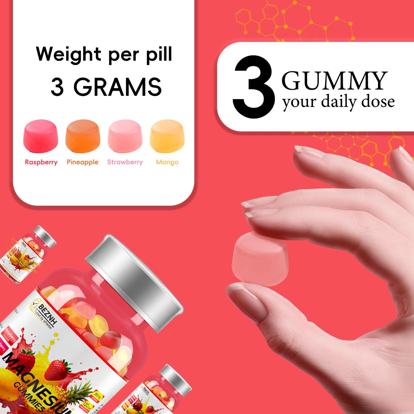 Beznh Magnesium Gummies 800mg per Bottle, 120 Gummies