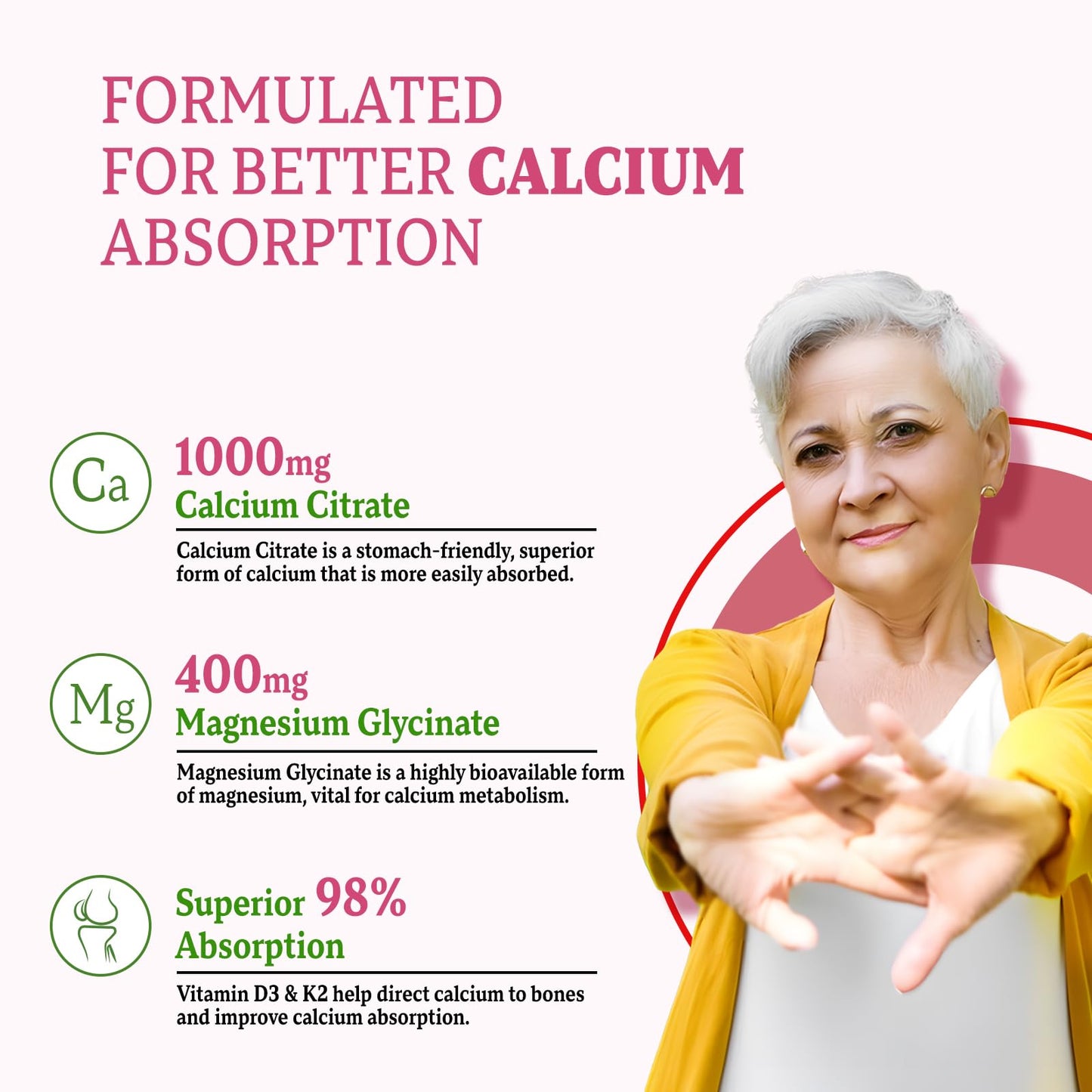 Zetelixia Calcium Magnesium Zinc Gummies with Vitamin D3 & K2, 60 Count