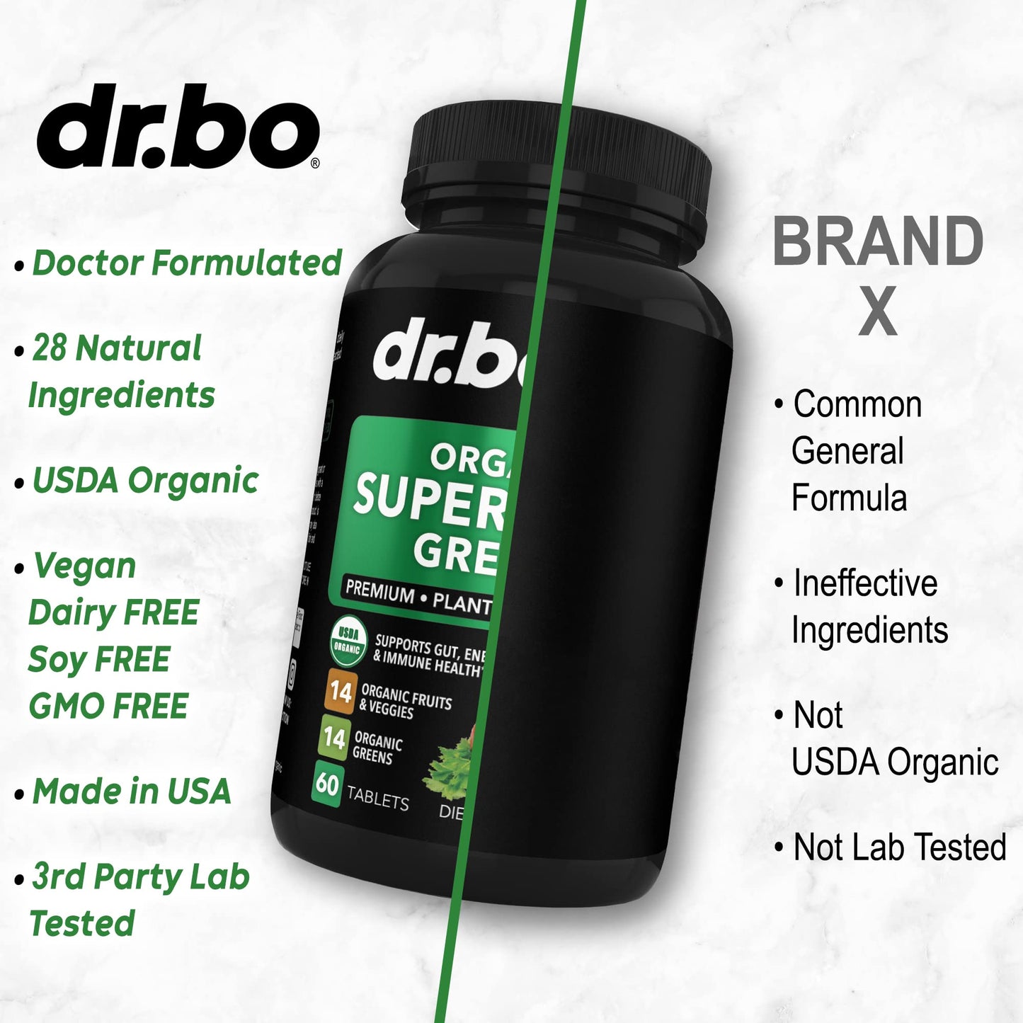 DR. BO Organic Superfood Greens & Fruit Supplements 60 Tablets