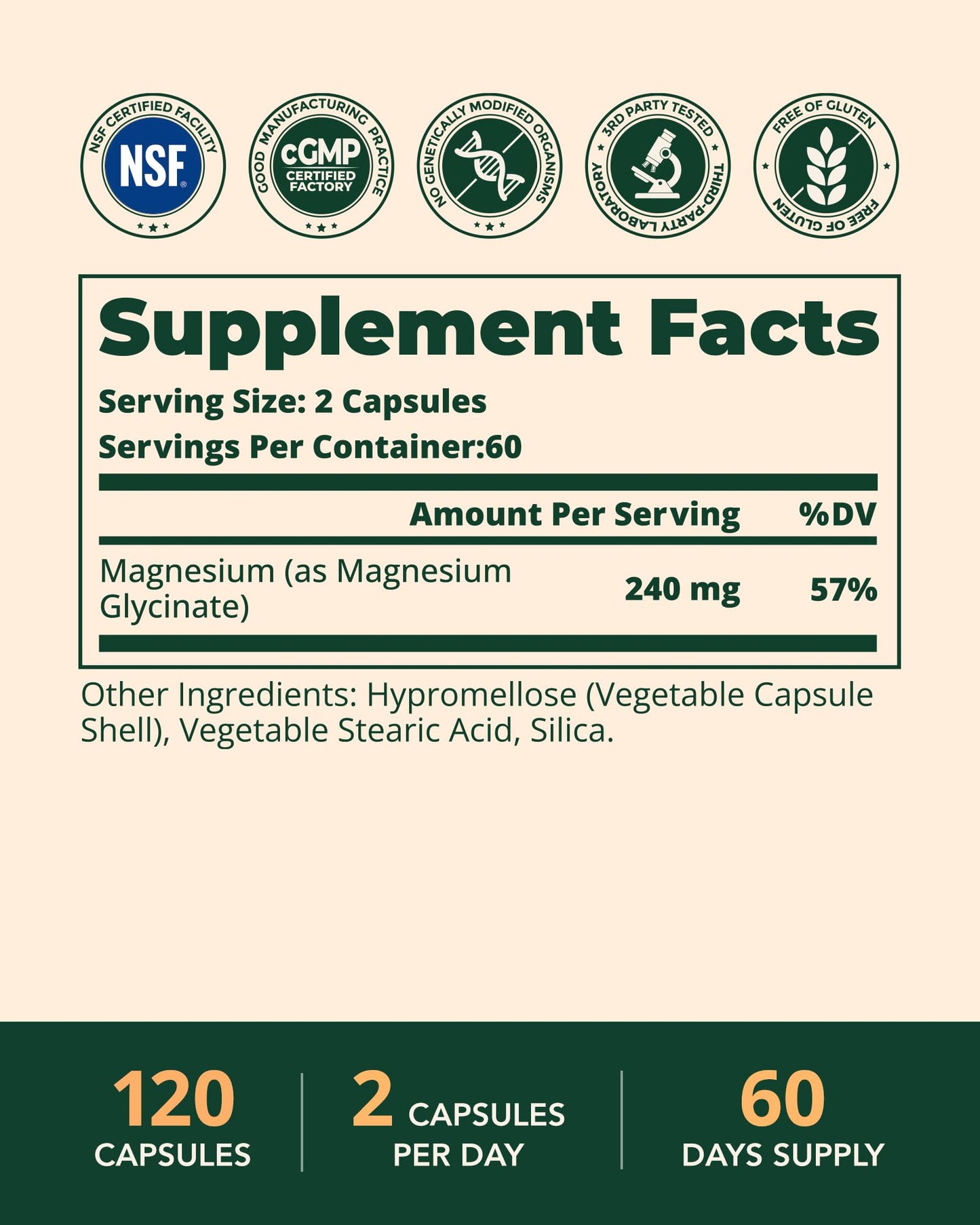 BienRaíz Magnesium Glycinate Supplement Capsules, 120 Capsules