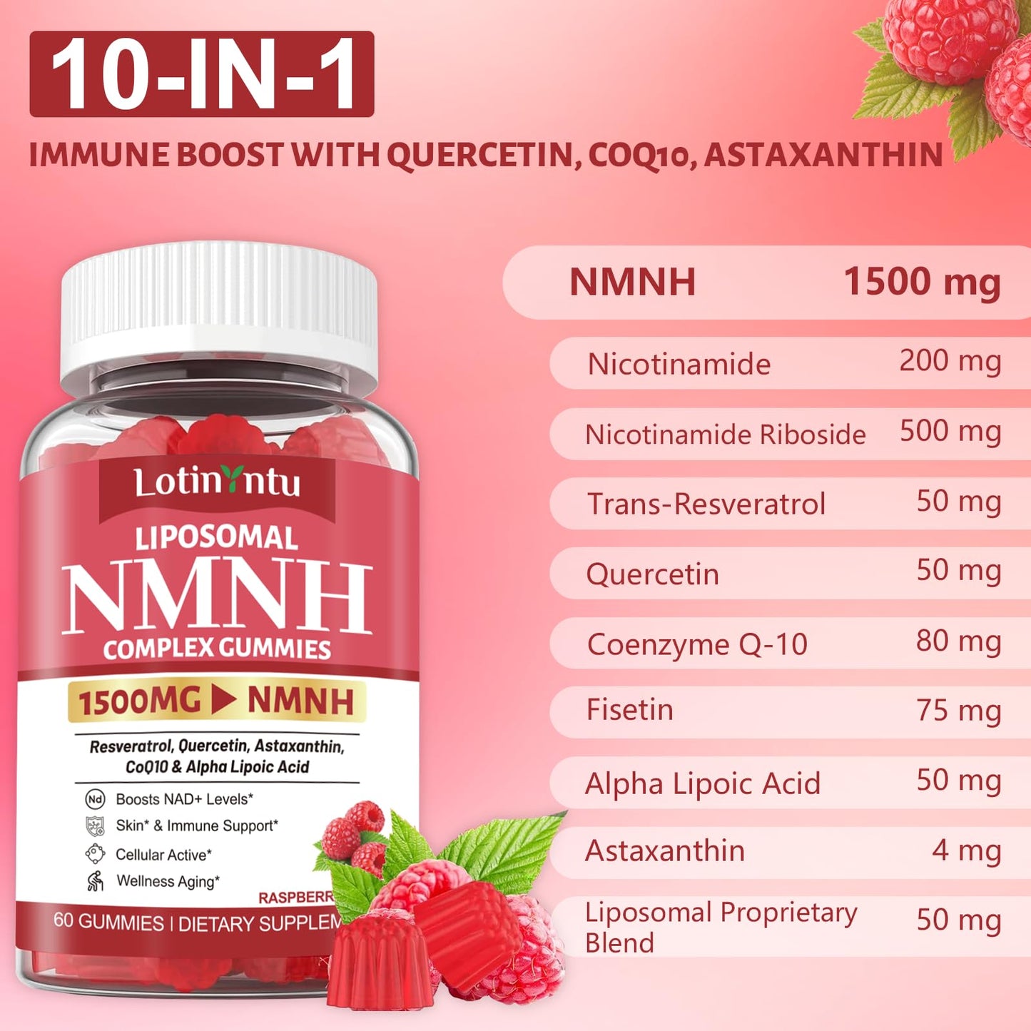 LotinYntu Liposomal NMN NMNH 1500mg Gummies, 120 Count