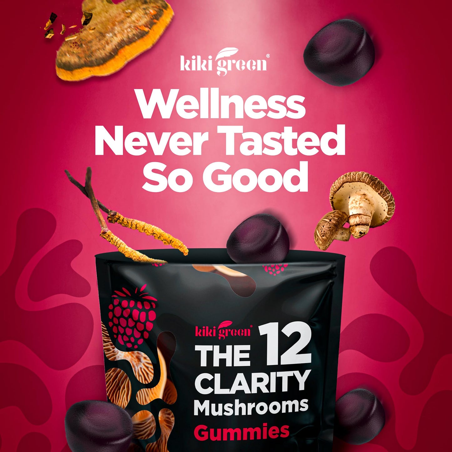 KIKI Green 12 Mushroom Supplement Gummies, 60 Count