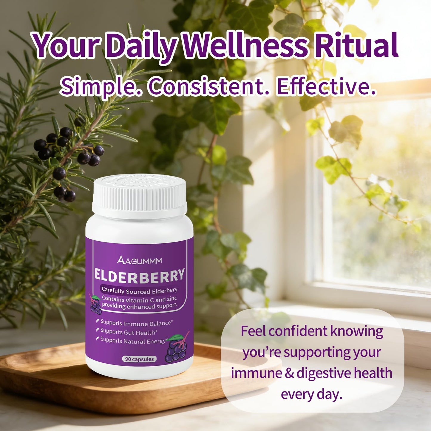 AAGUMMM Organic Black Elderberry Capsules, 90 Capsules