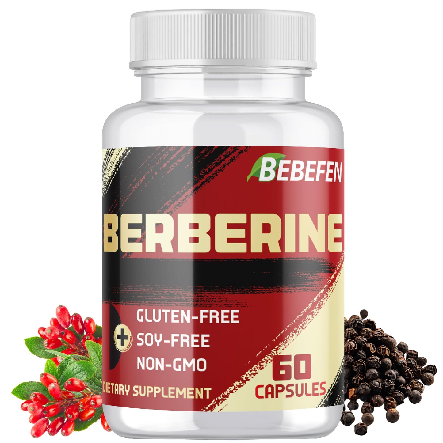 BEBEFEN Berberine HCL Supplement 60 Capsules, Non-GMO, Gluten Free