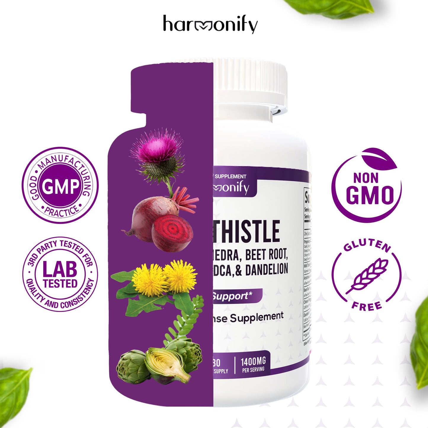 HARMONIFY Milk Thistle Berberine Turmeric Detox & Cleanse & Repair Supplement Capsule 60 Count
