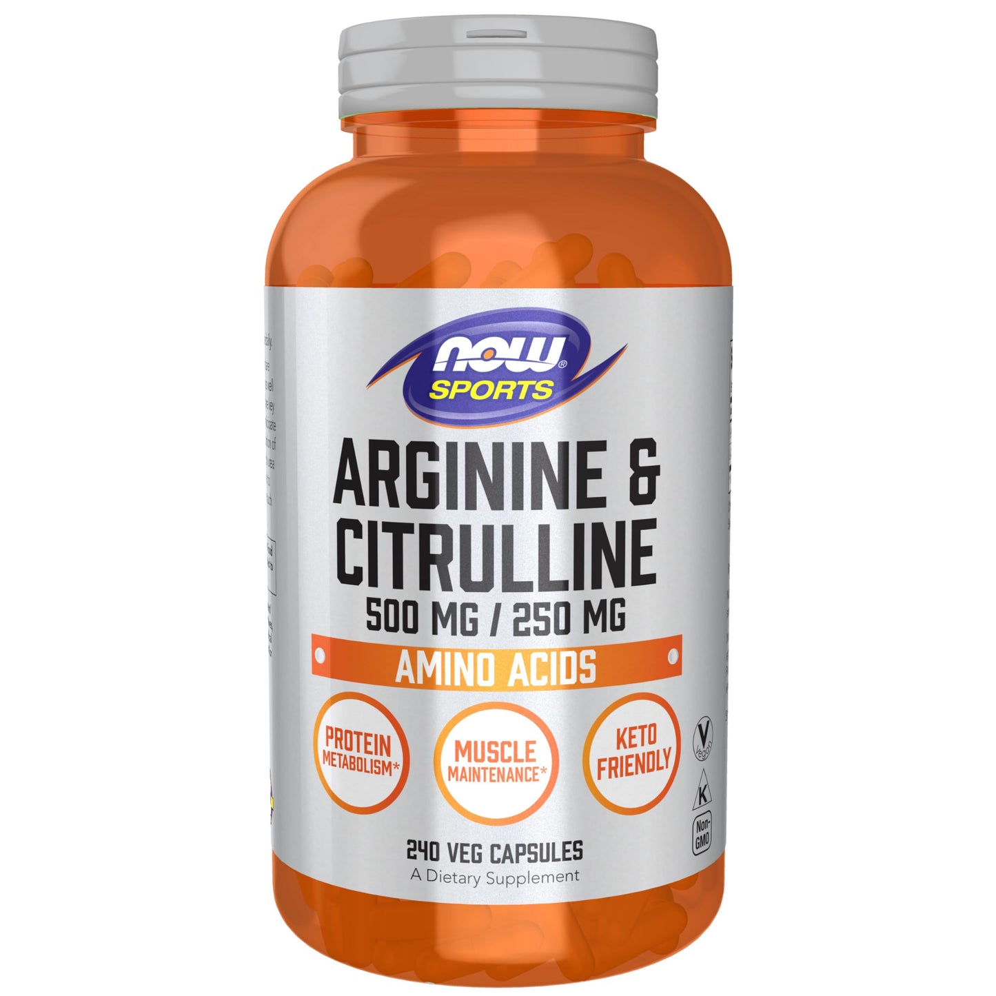 NOW Foods Arginine & Citrulline 500 mg/250 mg Veg Capsules, 240 Count