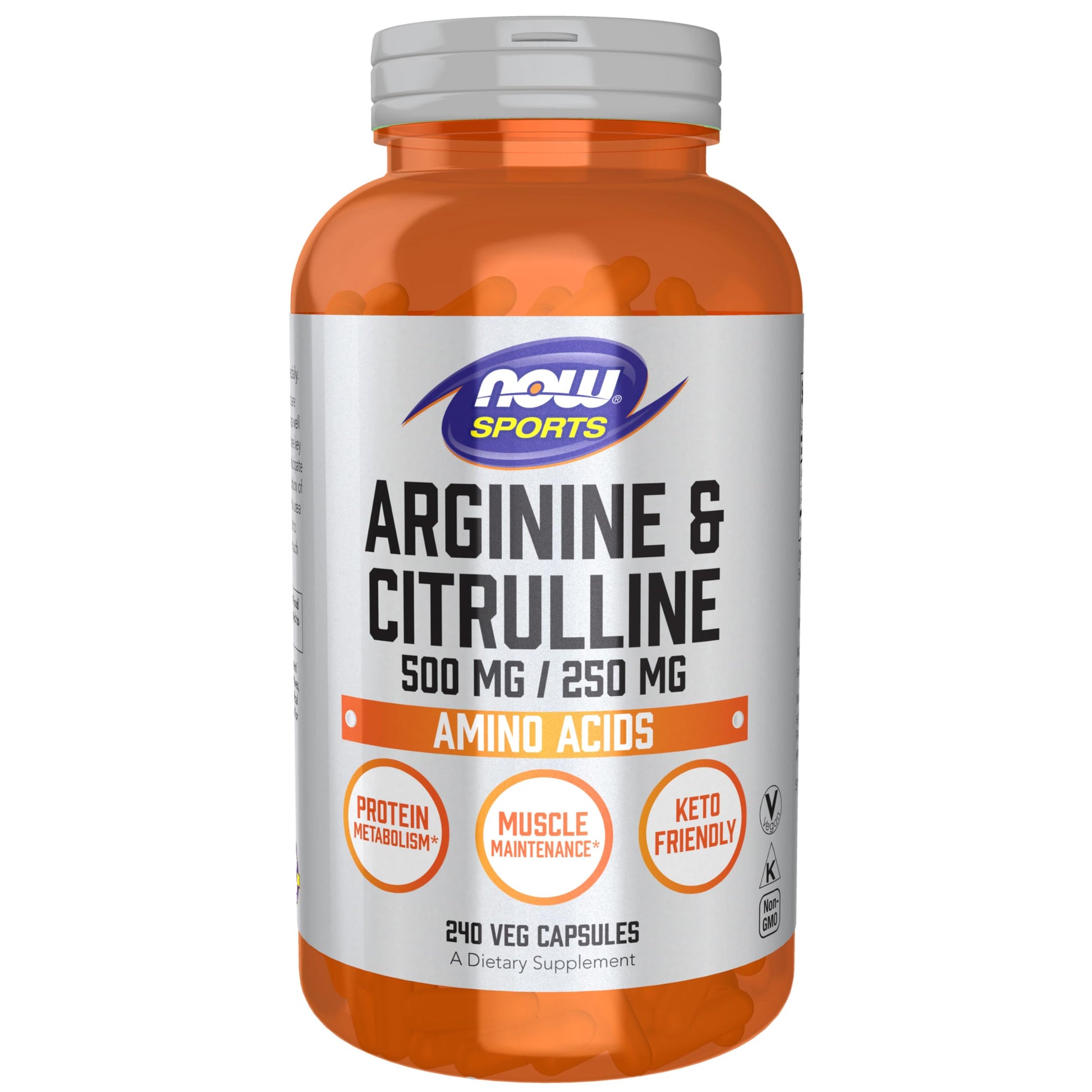 NOW Foods Arginine & Citrulline 500 mg/250 mg Veg Capsules, 240 Count