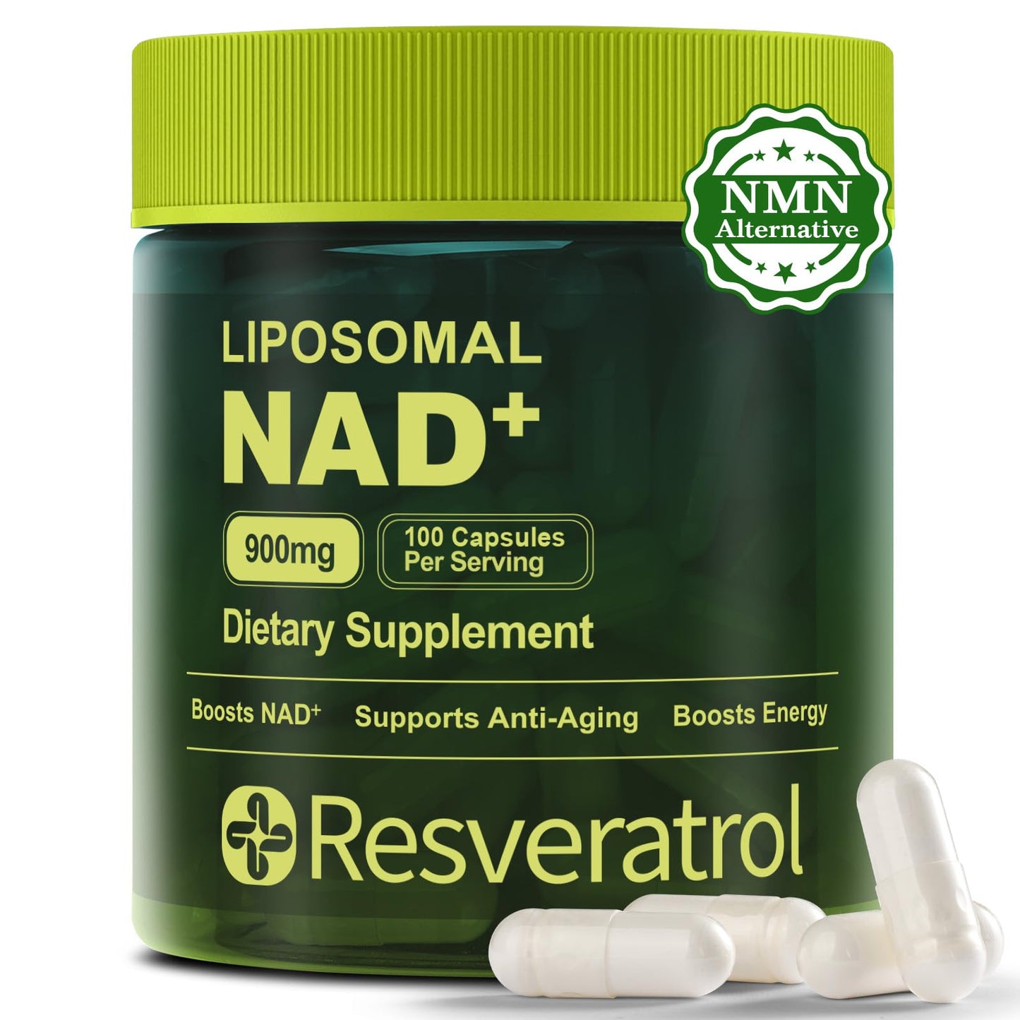 BOSNETHUINH NAD+ Supplement with Nicotinamide Riboside and Resveratrol, Liposomal NAD NMNH Alternative, 100 Capsules