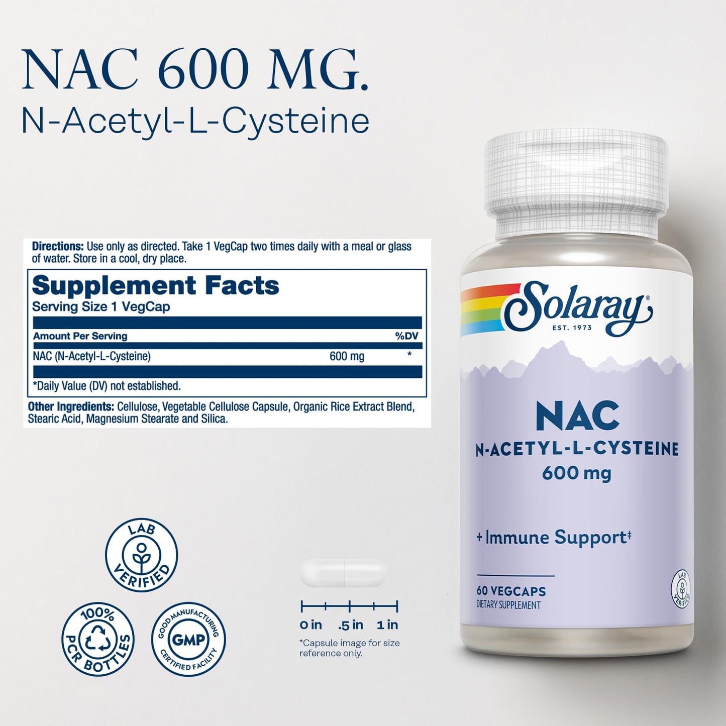 Solaray NAC N-Acetyl L-Cysteine 600 mg Capsules, 60 Veg Caps