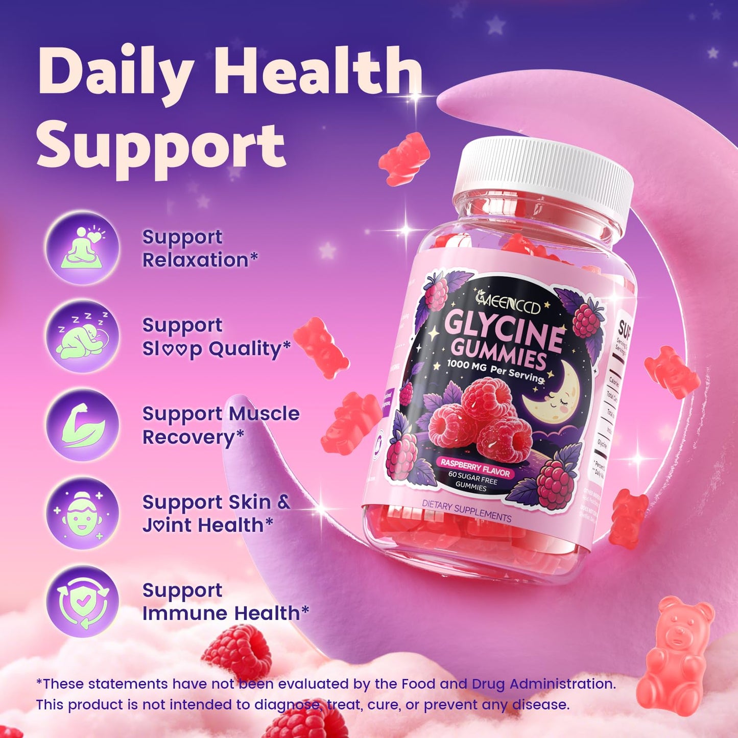 MEENCCD Glycine Gummies 1000mg, 60 Count