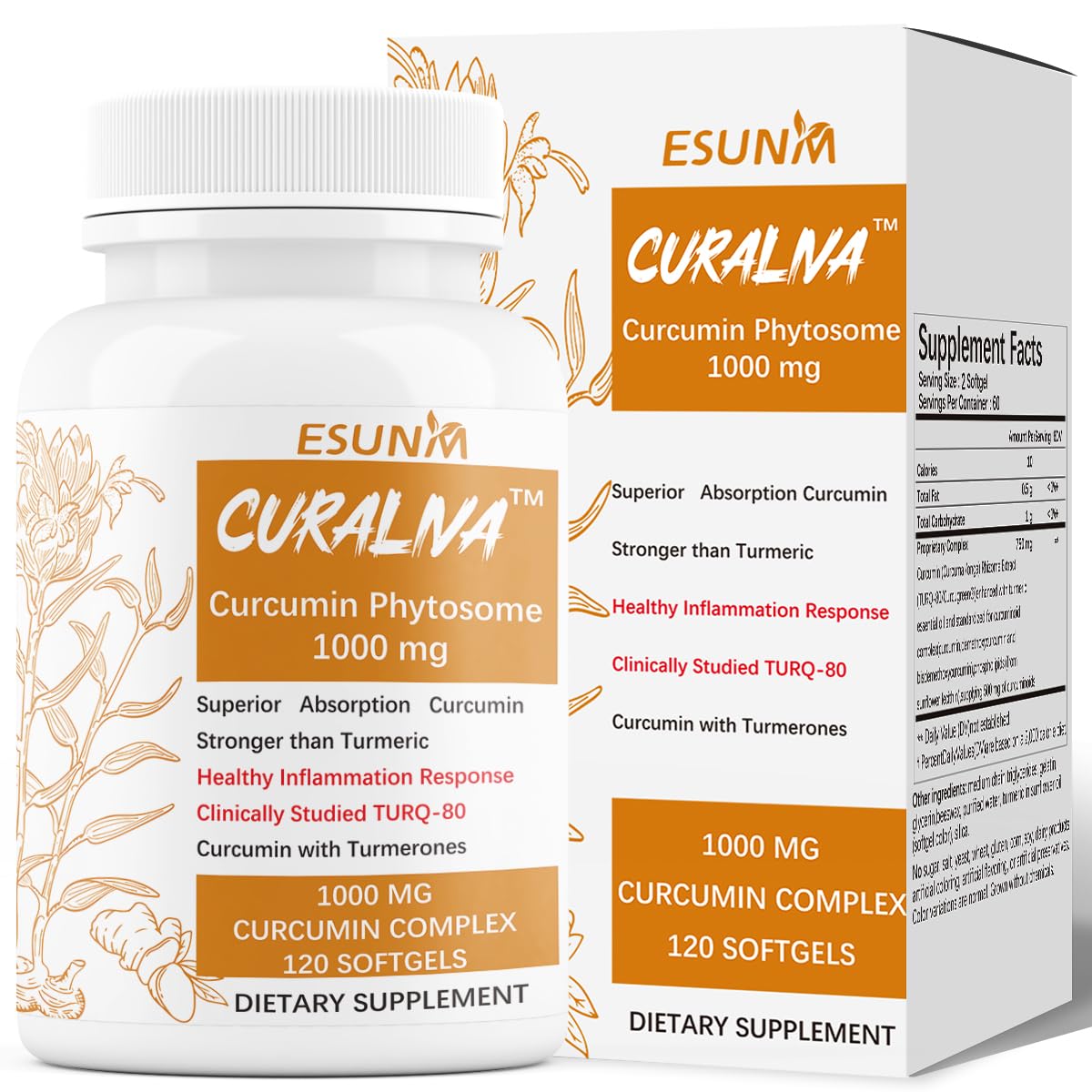 ESUNM CURALIVA Curcumin Phytosome 1000 mg Capsule, 60 Count