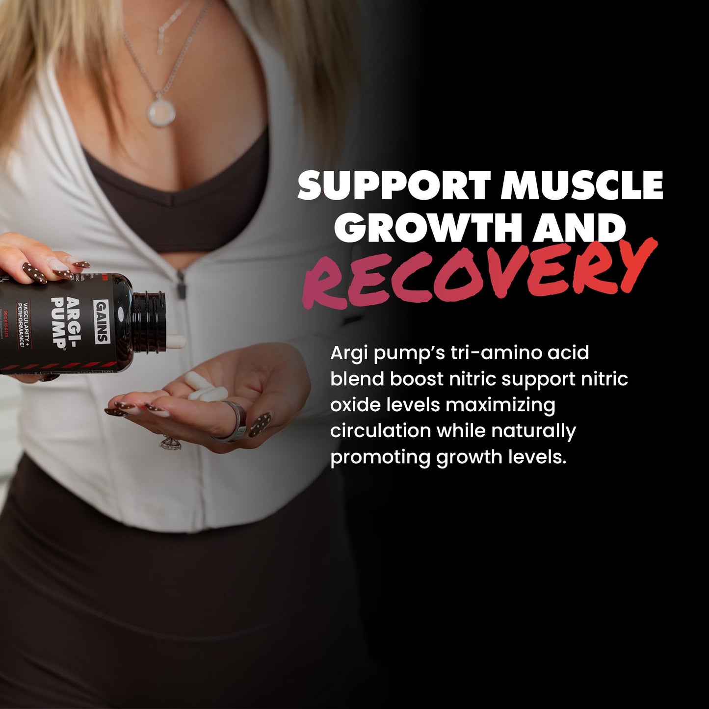 Gains in Bulk L-Arginine Amino Acids Supplement for Nitric Oxide Support with L-Citrulline and L-Ornithine, Capsules, 90 Count