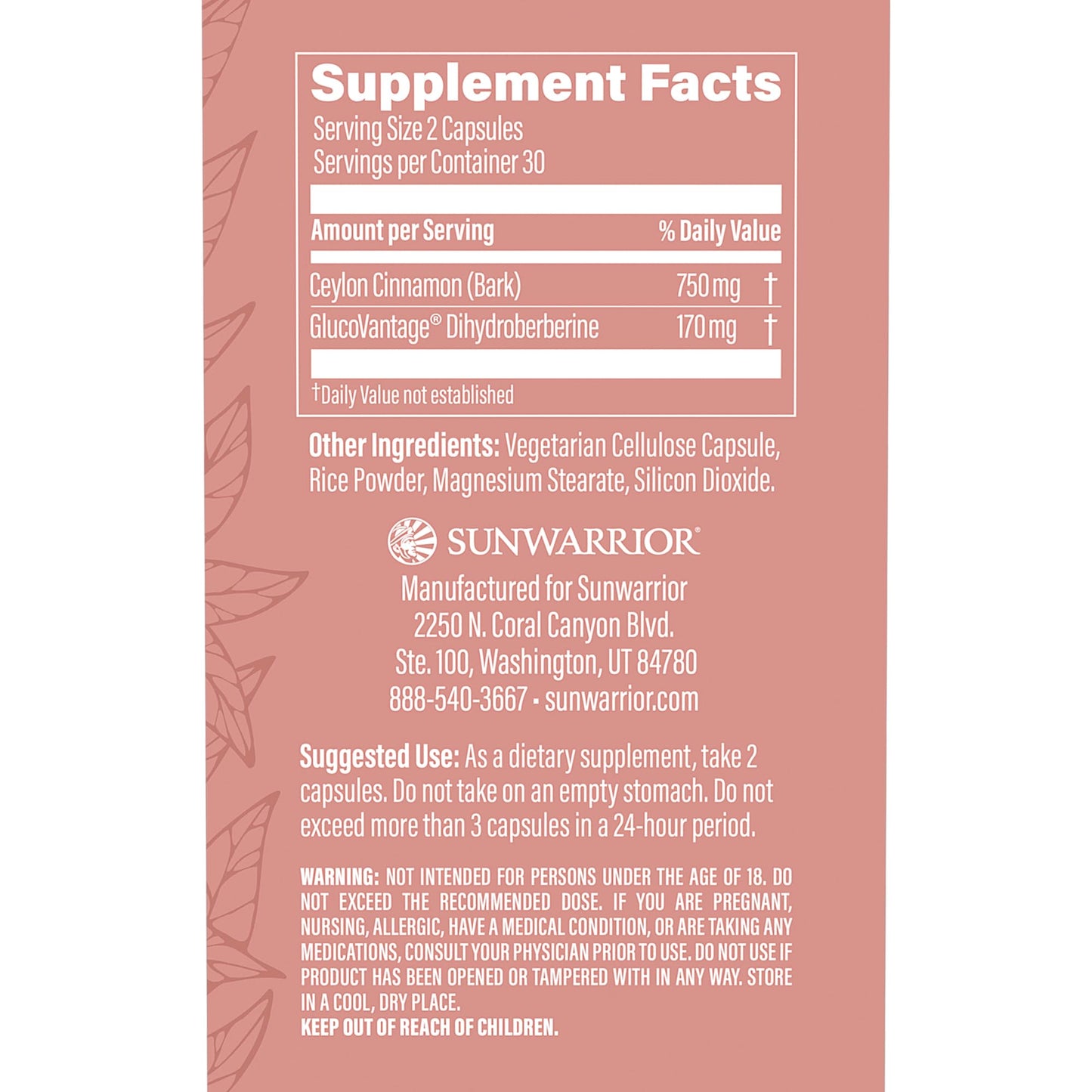 Sunwarrior Berberine Supplement with Ceylon Cinnamon and Dihydroberberine Capsules, 60 Count