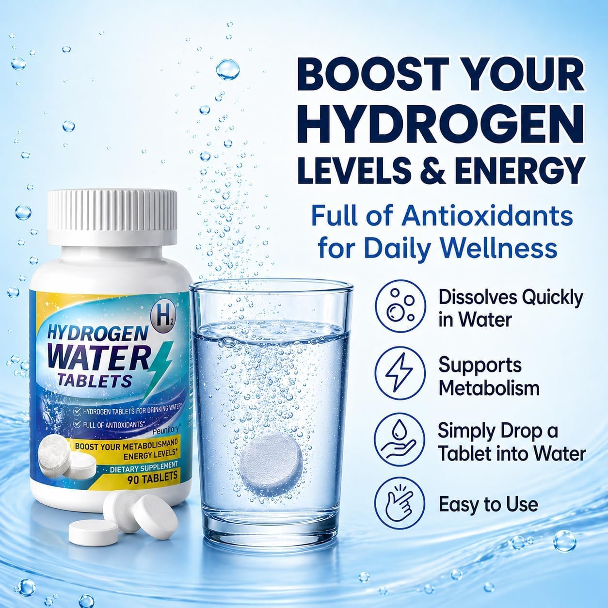 Peunitory Hydrogen Water Tablets with 120mg Magnesium & Electrolytes, 1 Tablet