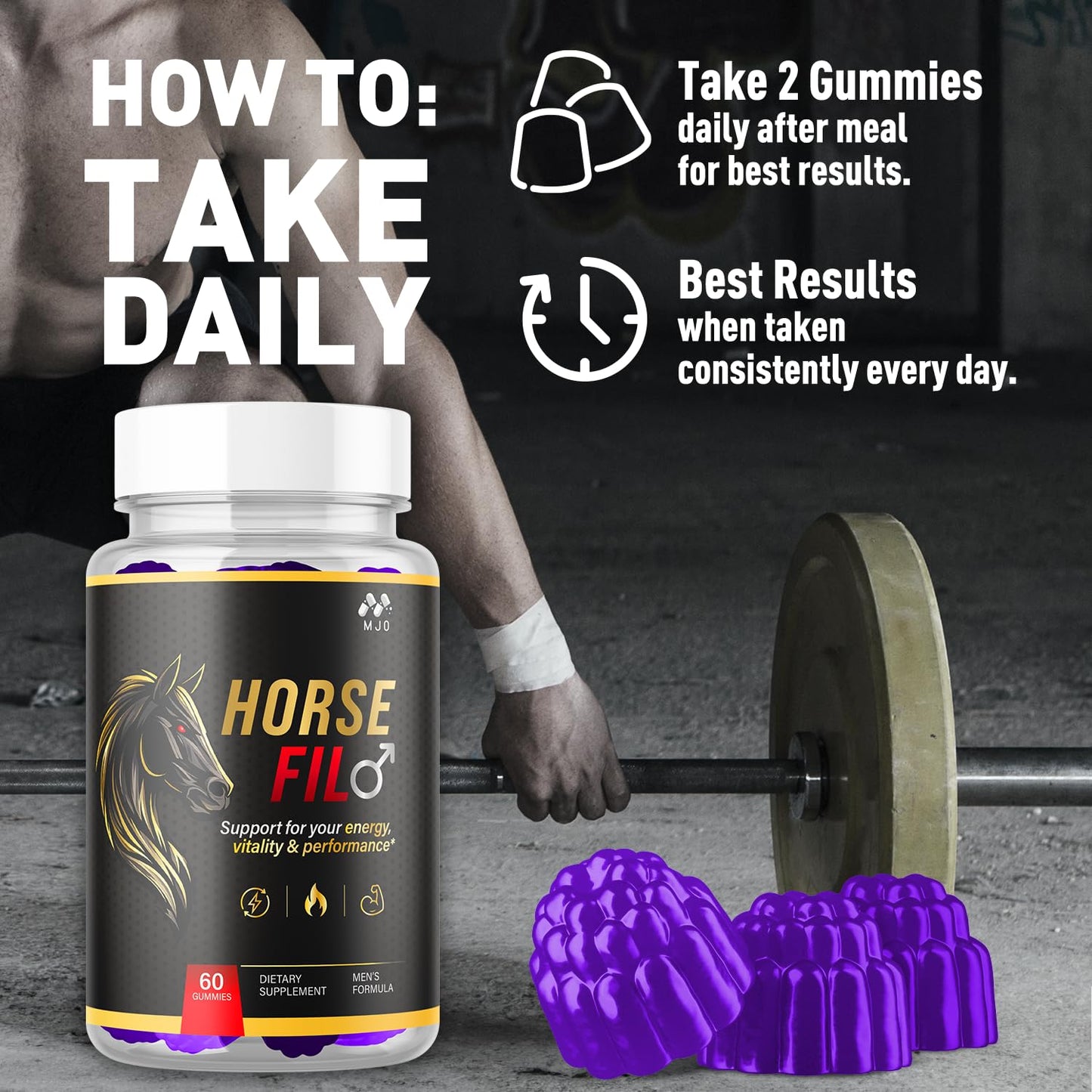 MJO Horse Fil Gummies Official Advanced Formula Supplement, 60 Gummies