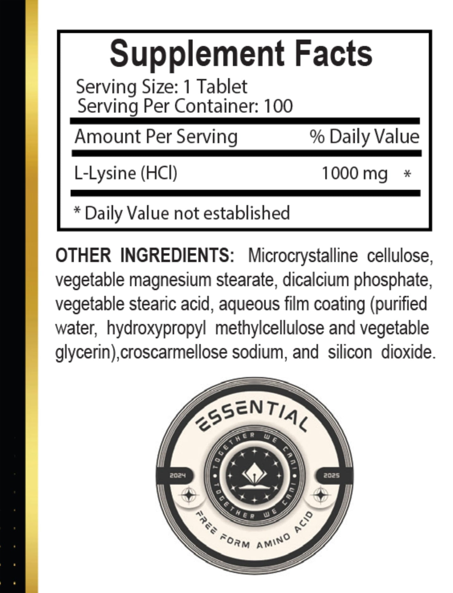 OLANTA TRADE SOLUTION L-LYSINE 1000 mg Free Form Amino Acid Capsule, 200 Count
