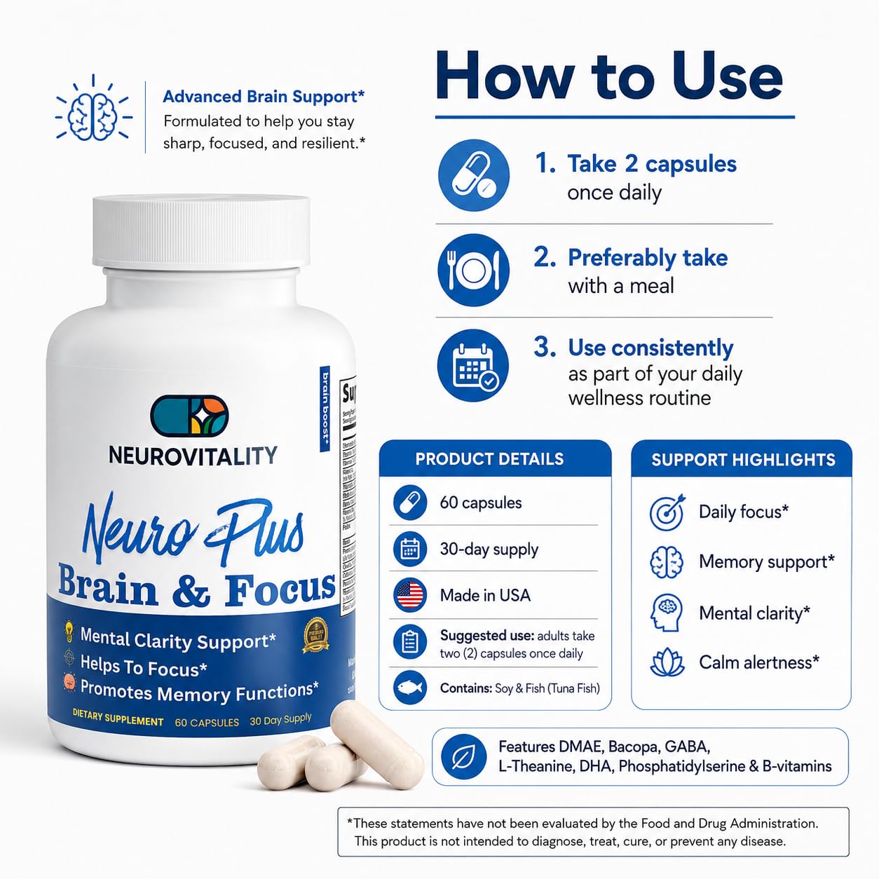 Generic Neuro Plus Brain and Focus Formula Capsule 60 Count