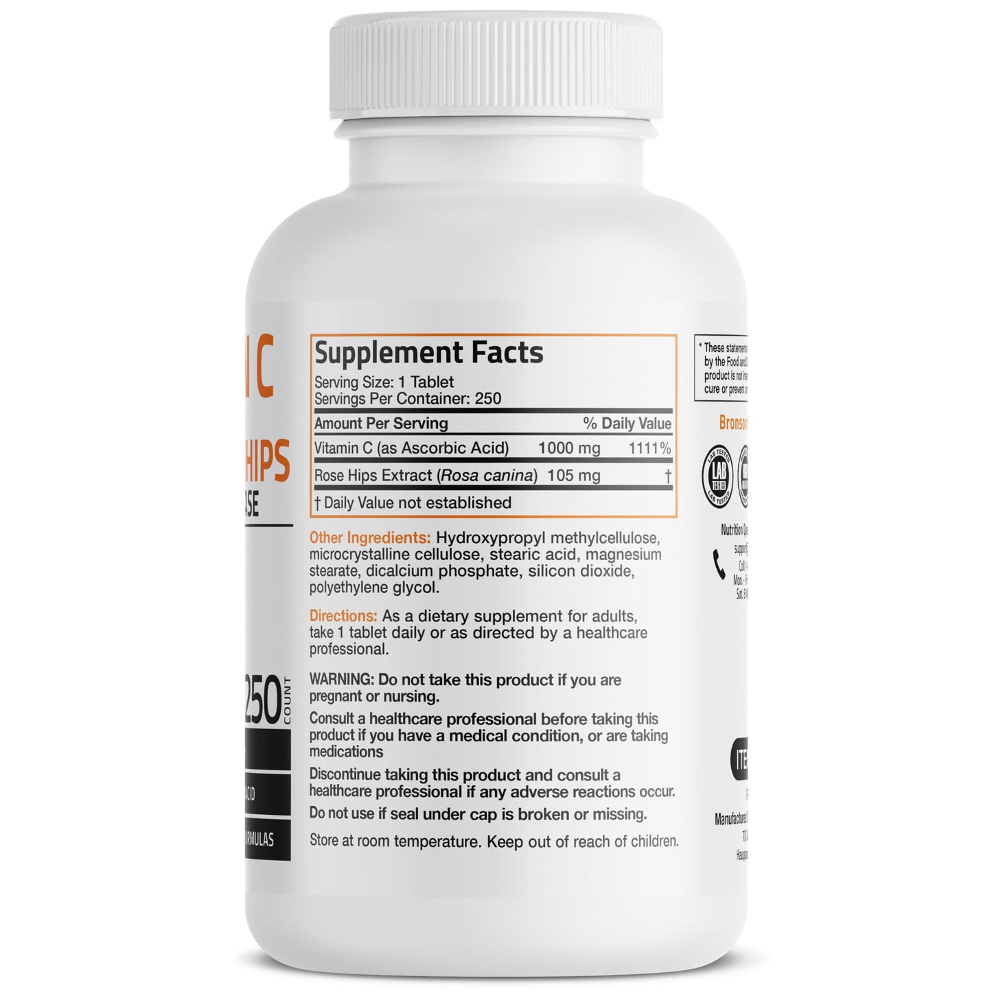 Bronson Vitamin C 1000 mg with Rose Hips Sustained Release Tablets, 250 Count