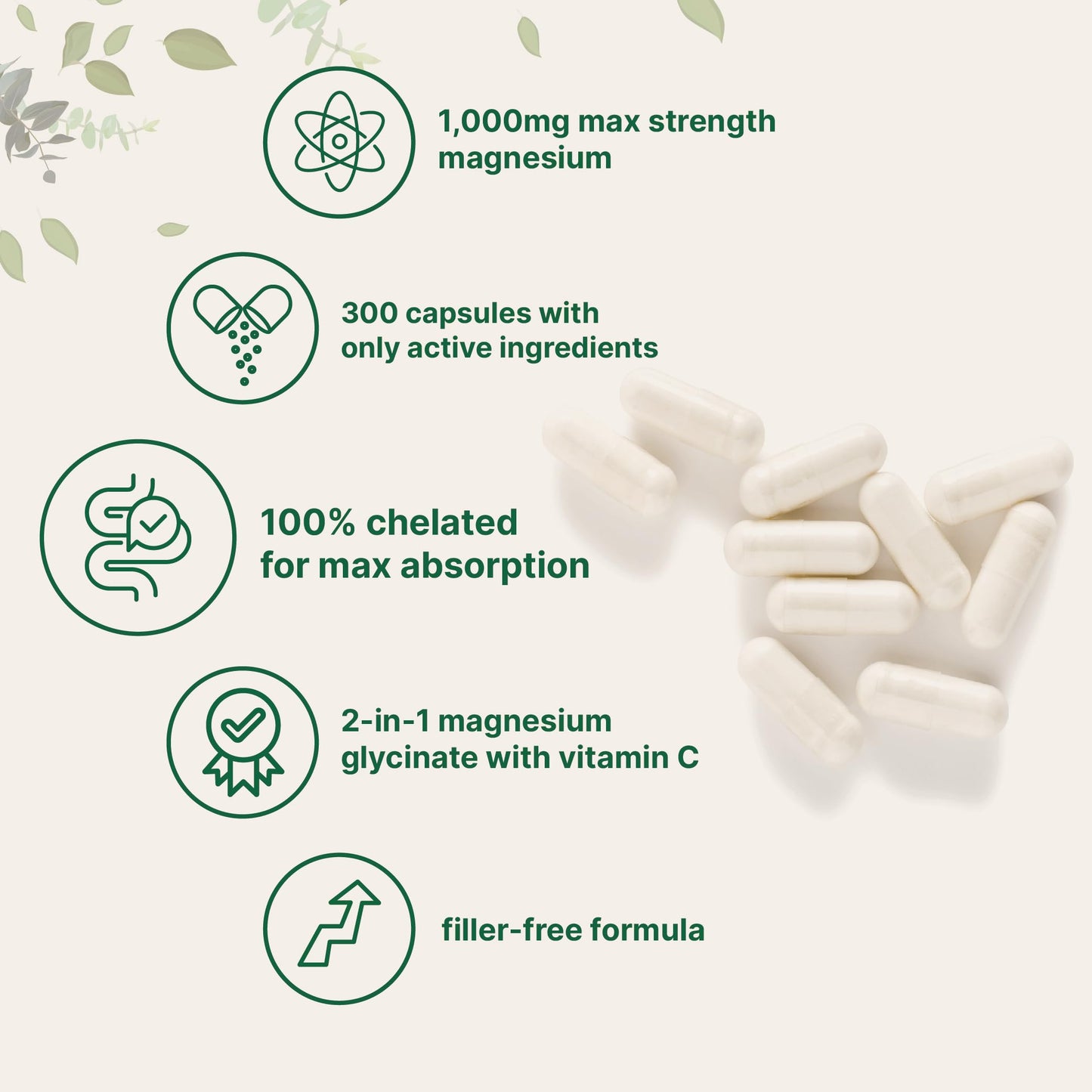 Micro Ingredients Magnesium Glycinate 1,000mg Capsules, 300 Count