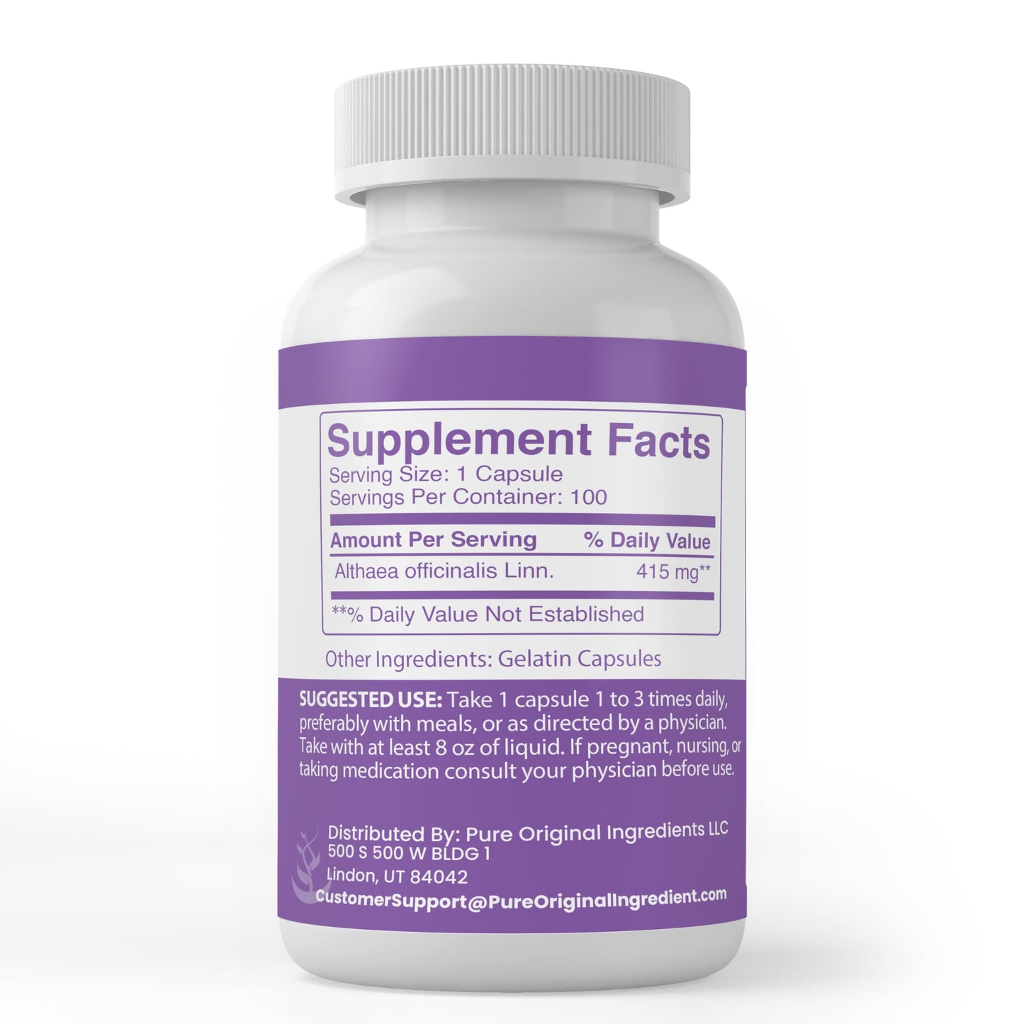 Pure Original Ingredients Marshmallow Root Capsules 100 Count
