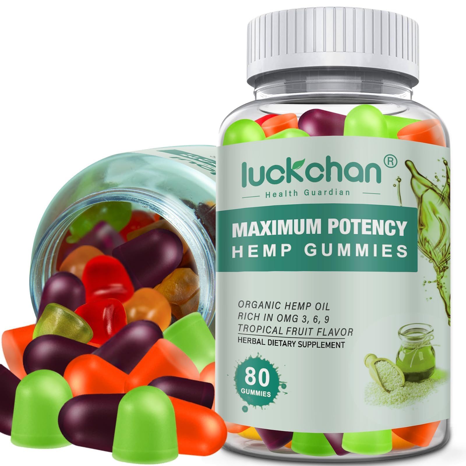LUCKCHAN Hemp Gummies High Potency for Sleep, Pain, Anxiety - Pure Extra Strength Organic Hemp Oil Gummies, 80 Gummies