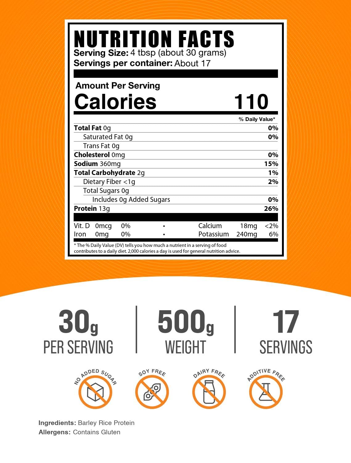 BulkSupplements Barley Rice Protein Powder 1.1 lb (Pack of 1)
