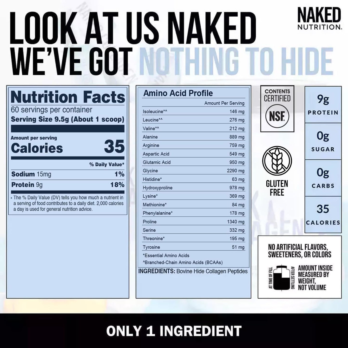 NAKED Collagen Peptides Protein Powder, 60 Servings, 20 oz