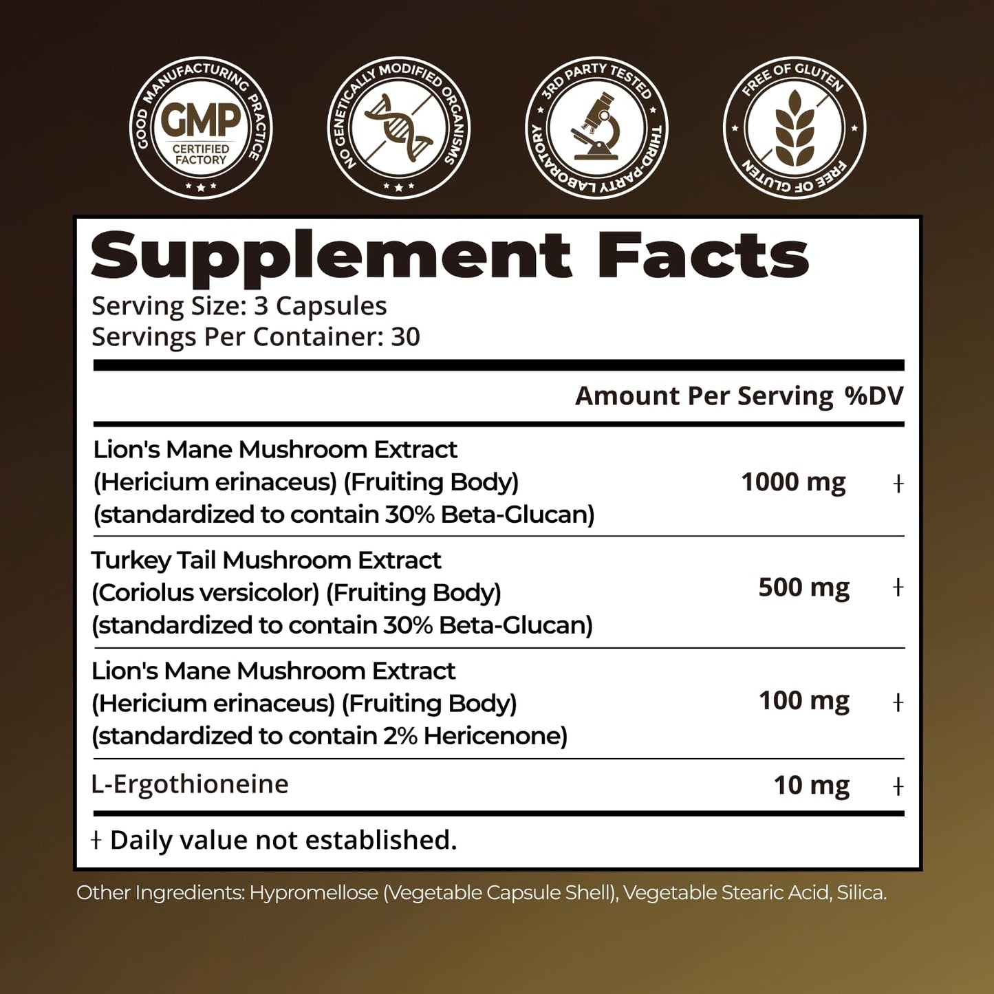 HojaSana Lion's Mane & Turkey Tail Mushroom Supplement Capsules, 90 Count