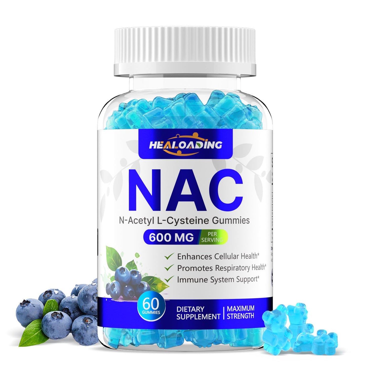 HEALOADING NAC Gummies 600mg (N-Acetyl Cysteine) for Respiratory Health, Liver Detox & Antioxidant Support, 60 Count